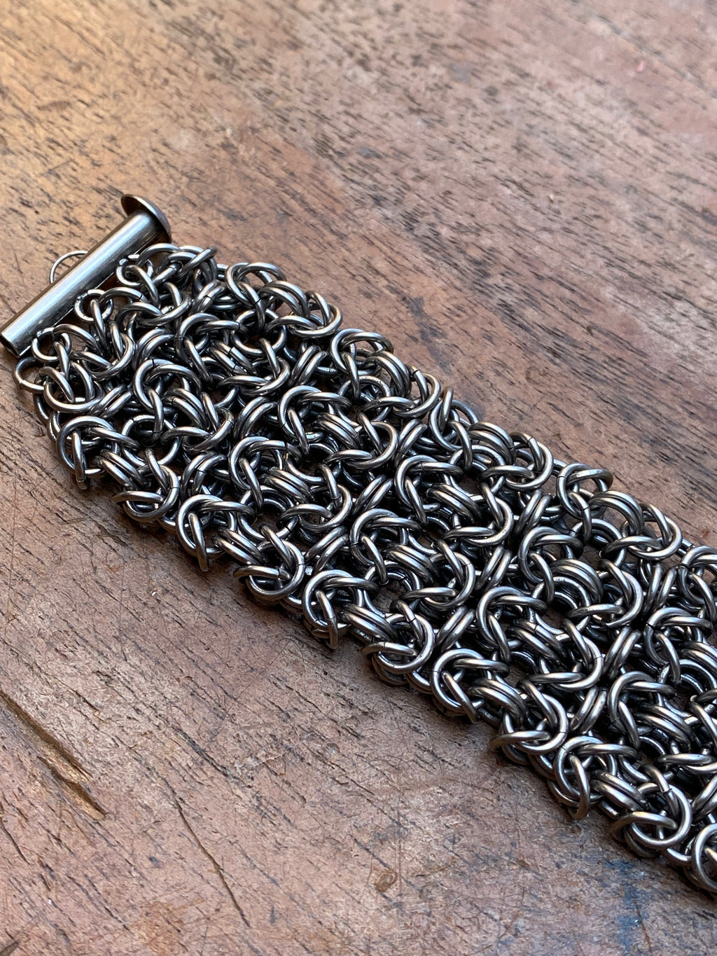 Wide Stainless Steel Chainmail Bracelet