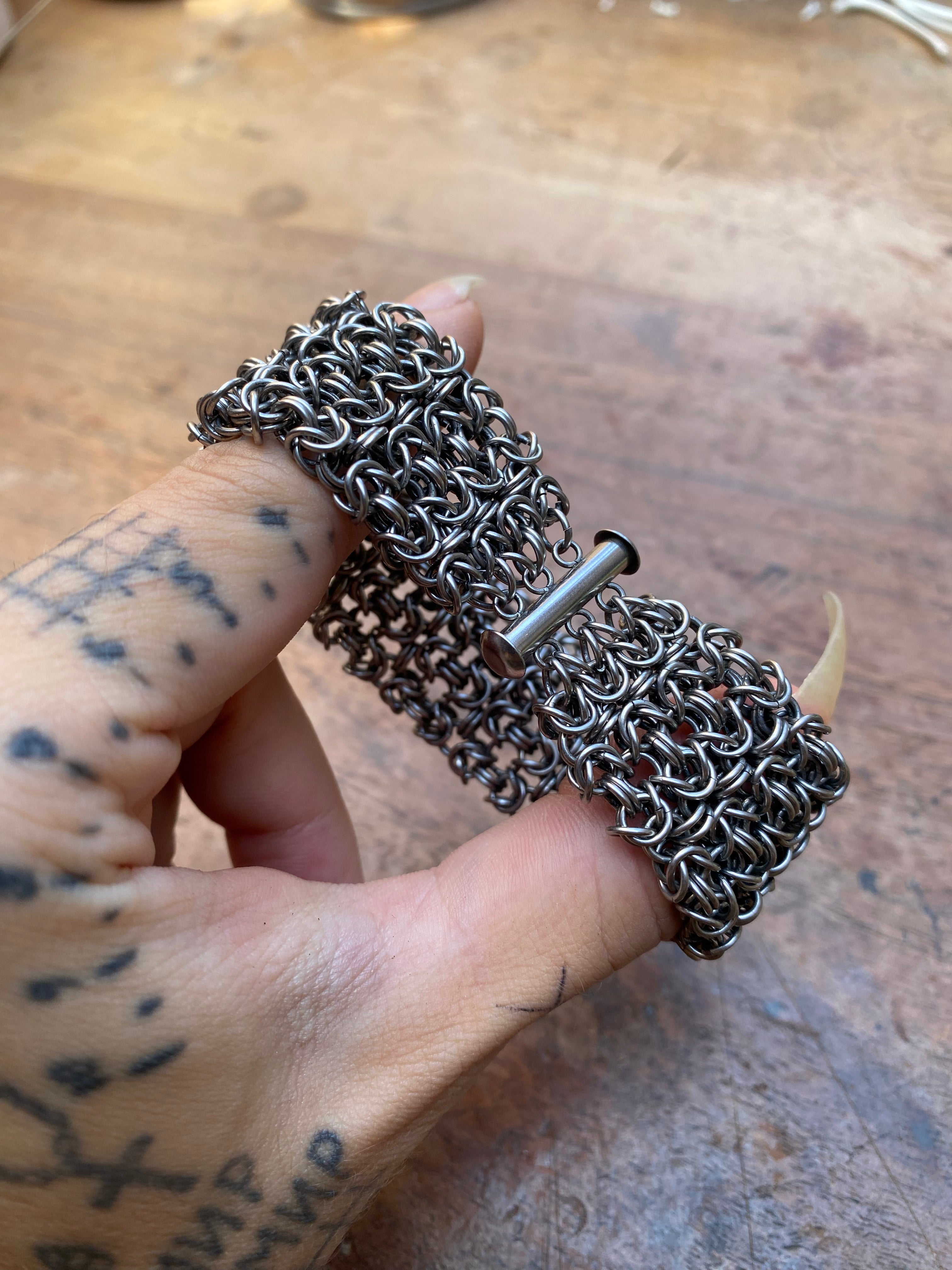 Wide Stainless Steel Chainmail Bracelet