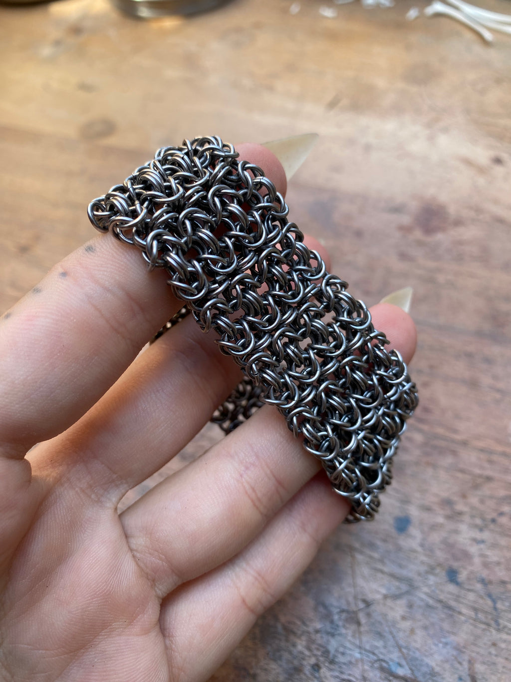 Wide Stainless Steel Chainmail Bracelet