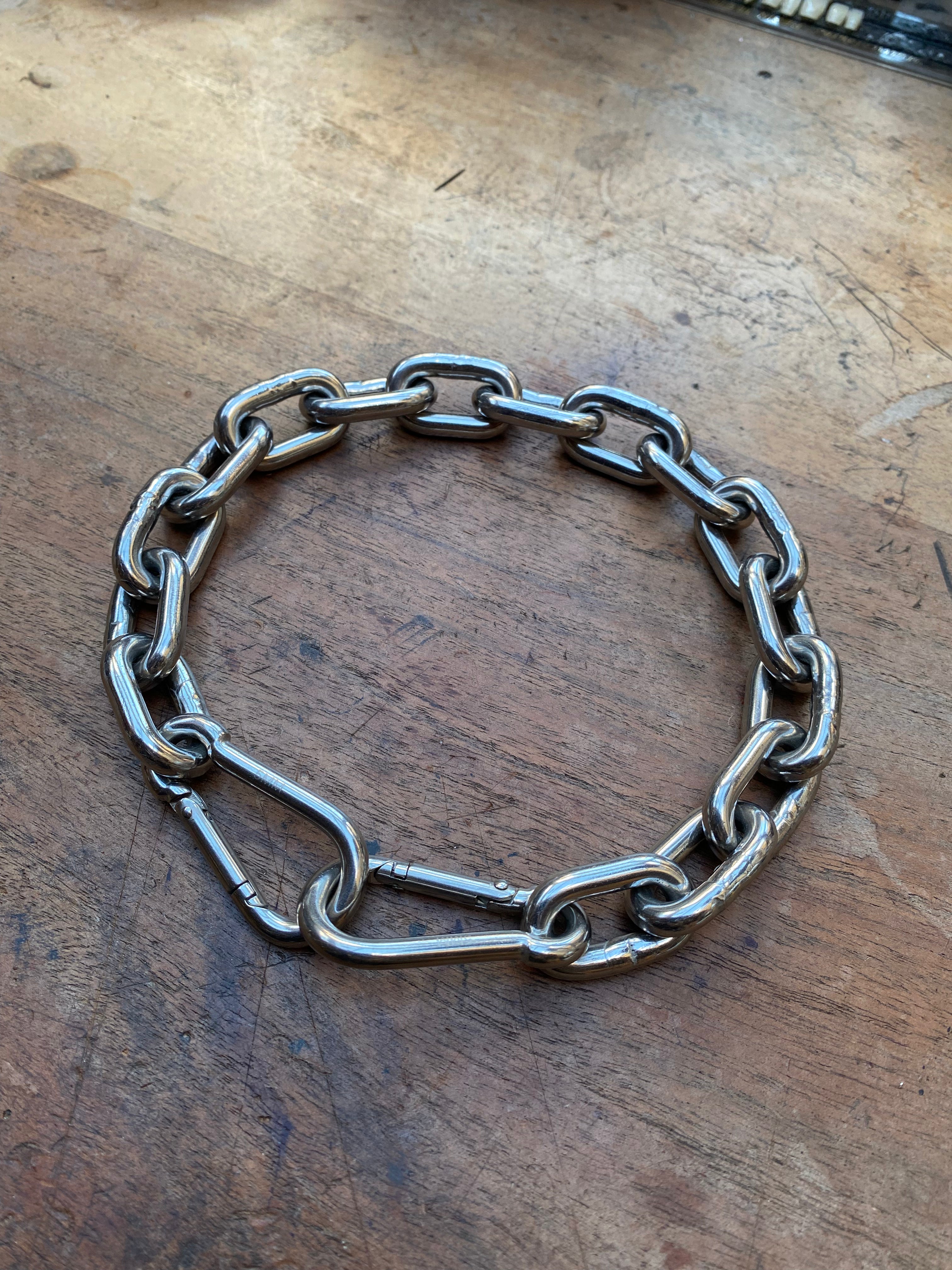 Heavy Stainless Steel Chain Collar with Carabiners