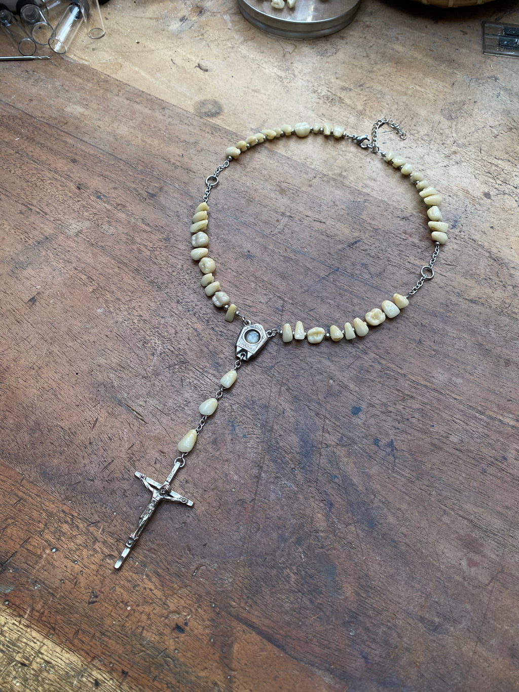 Ceramic Teeth Lourdes Rosary Necklace
