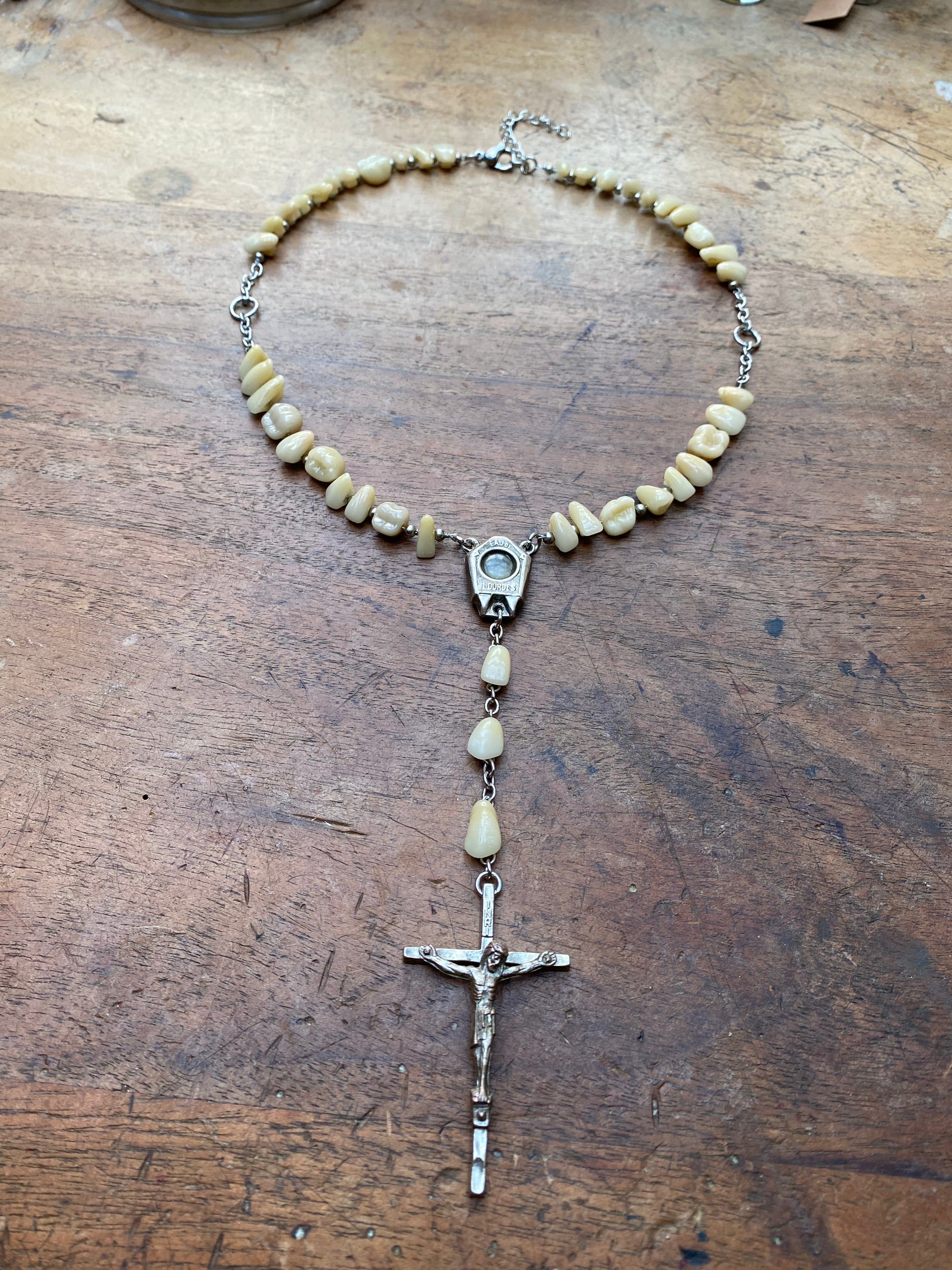 Ceramic Teeth Lourdes Rosary Necklace