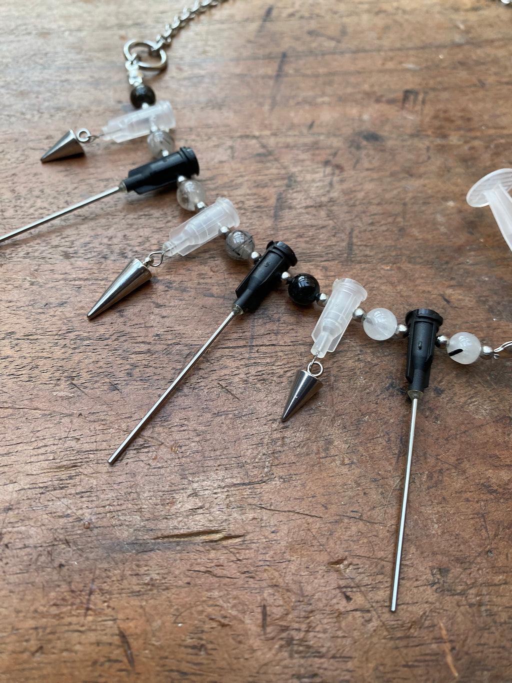 Syringe with Secret Glass Vial and Needles Necklace