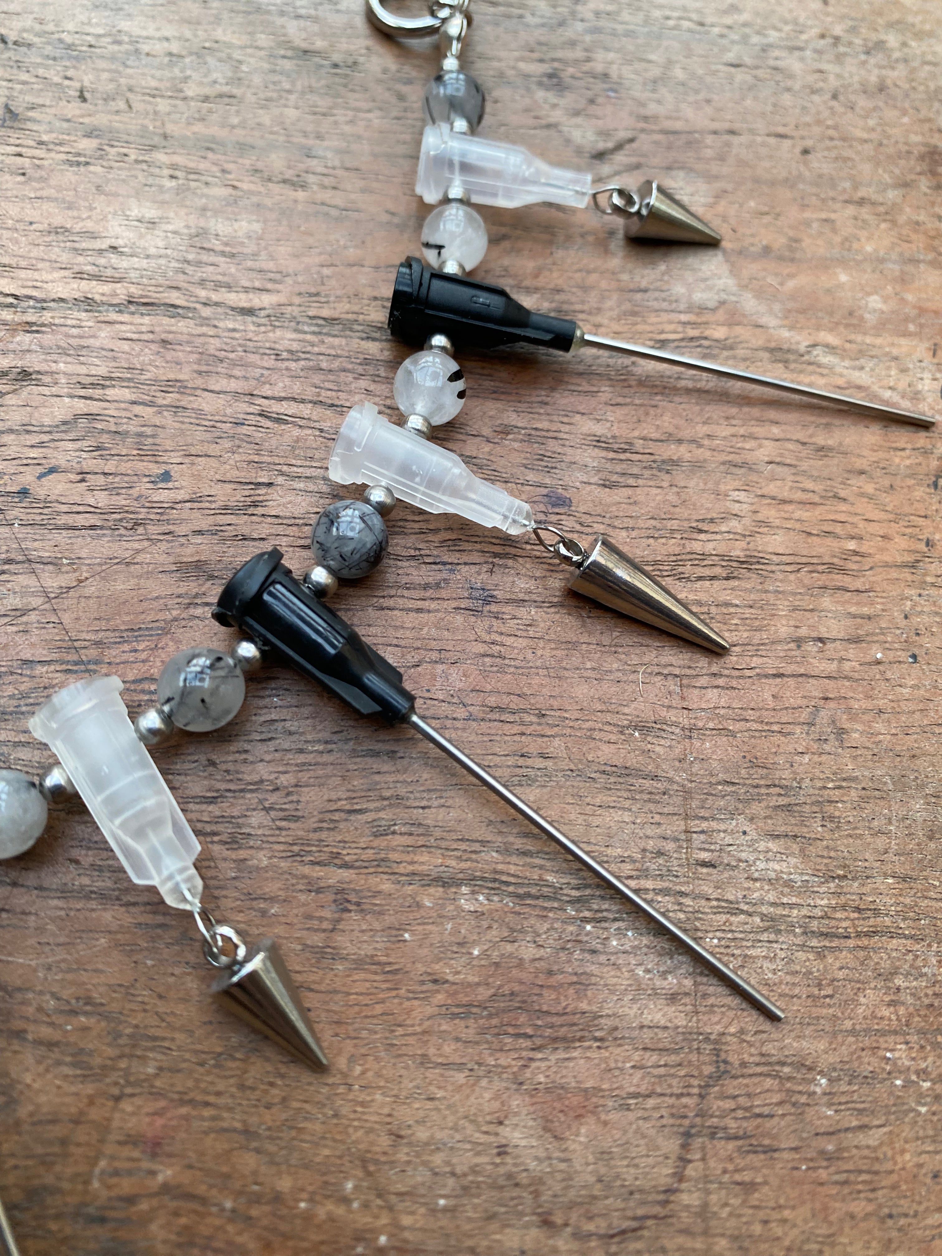 Syringe with Secret Glass Vial and Needles Necklace