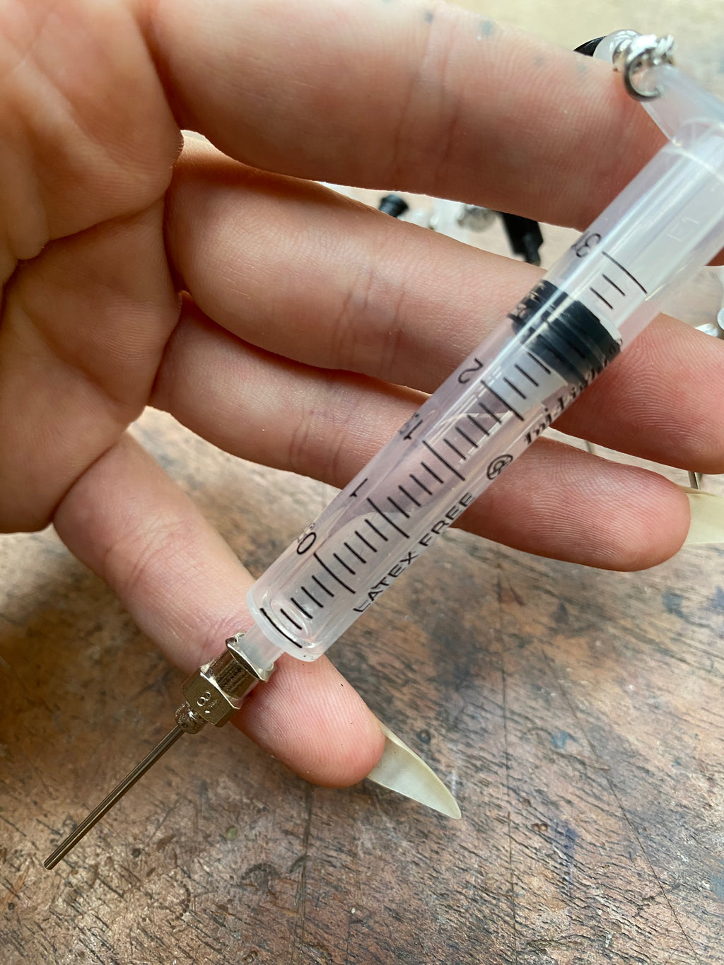 Syringe with Secret Glass Vial and Needles Necklace
