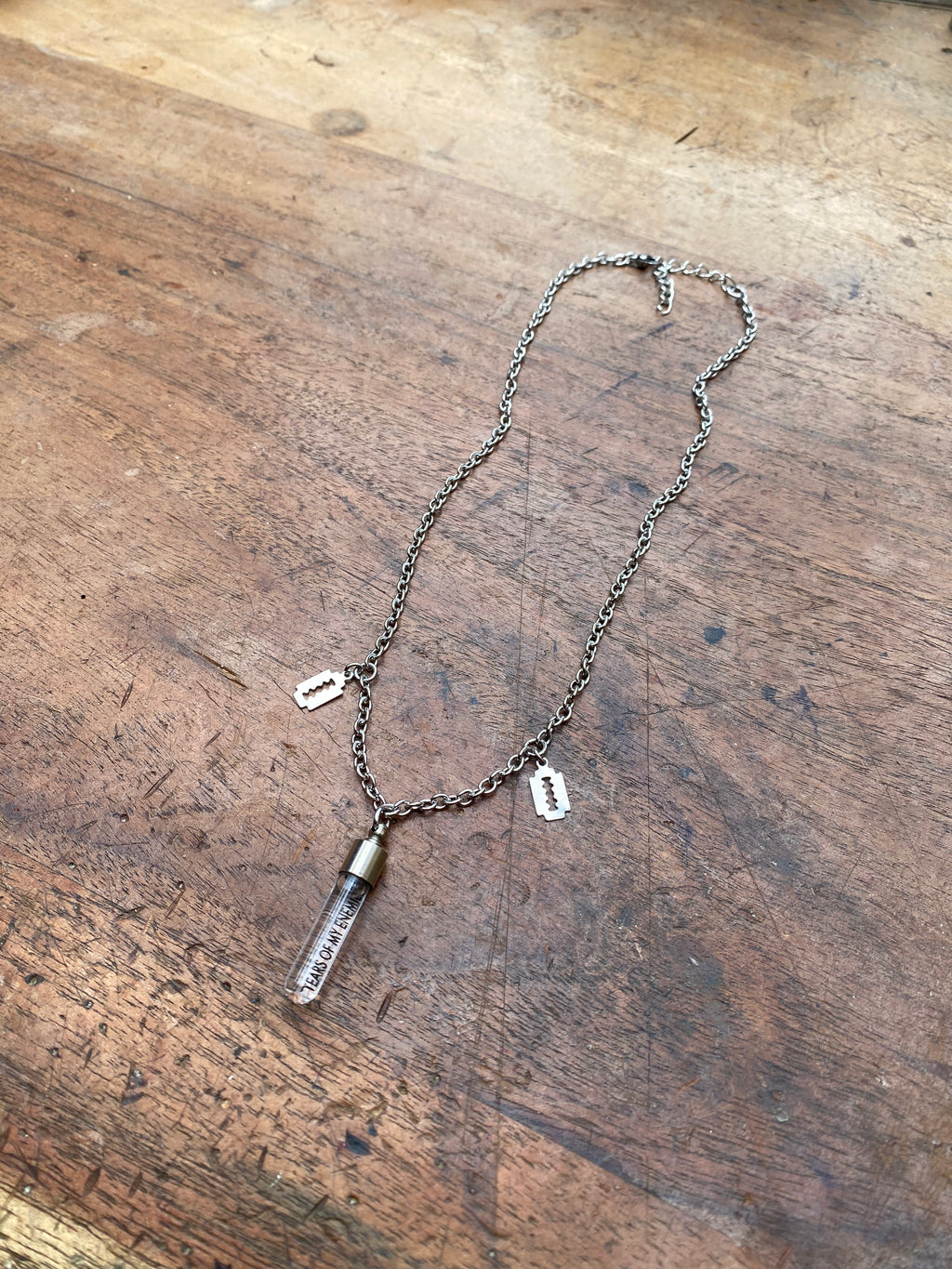 ‘Tears of My Enemies’ Glass Vial and Razors Necklace