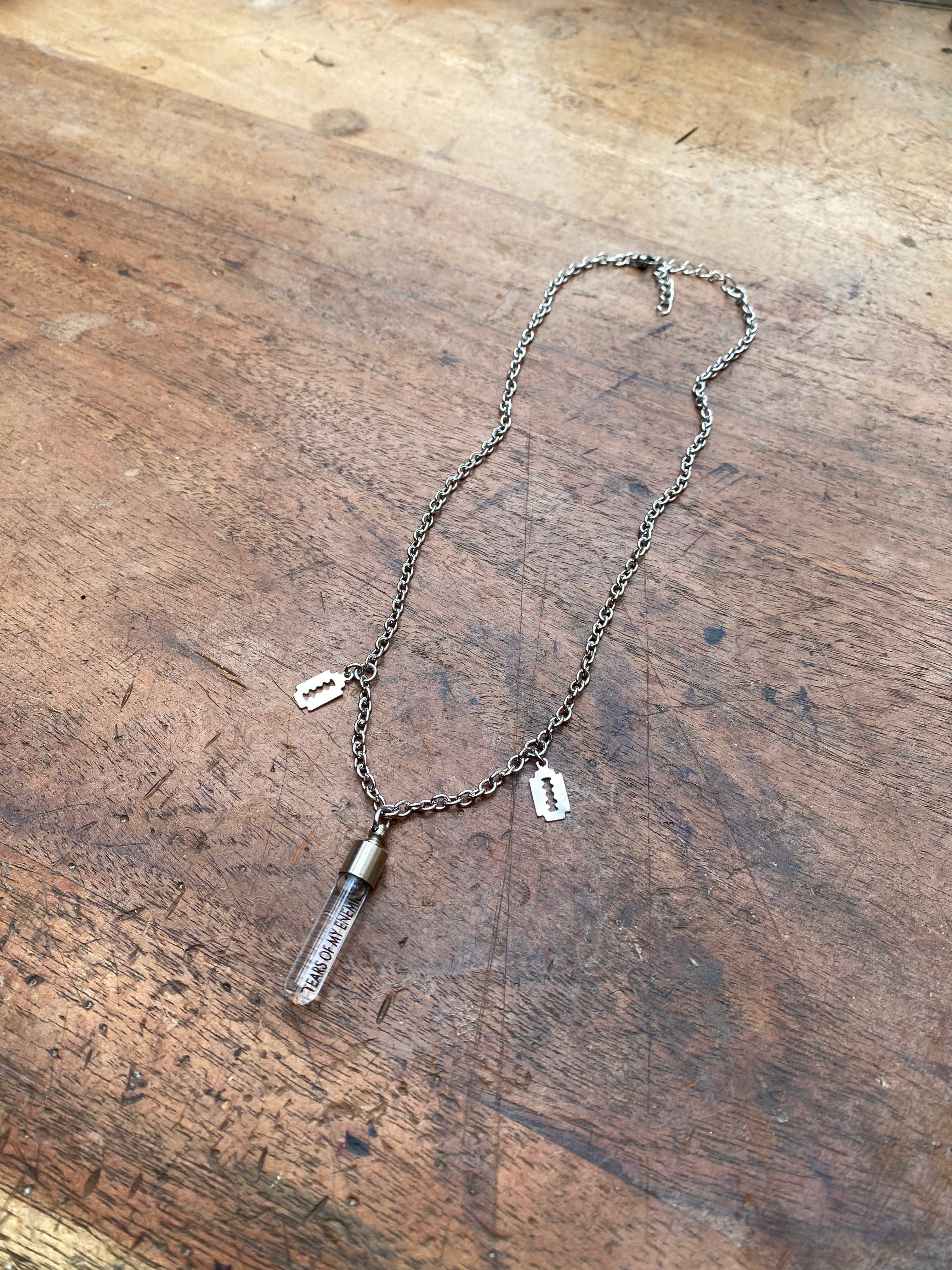 ‘Tears of My Enemies’ Glass Vial and Razors Necklace