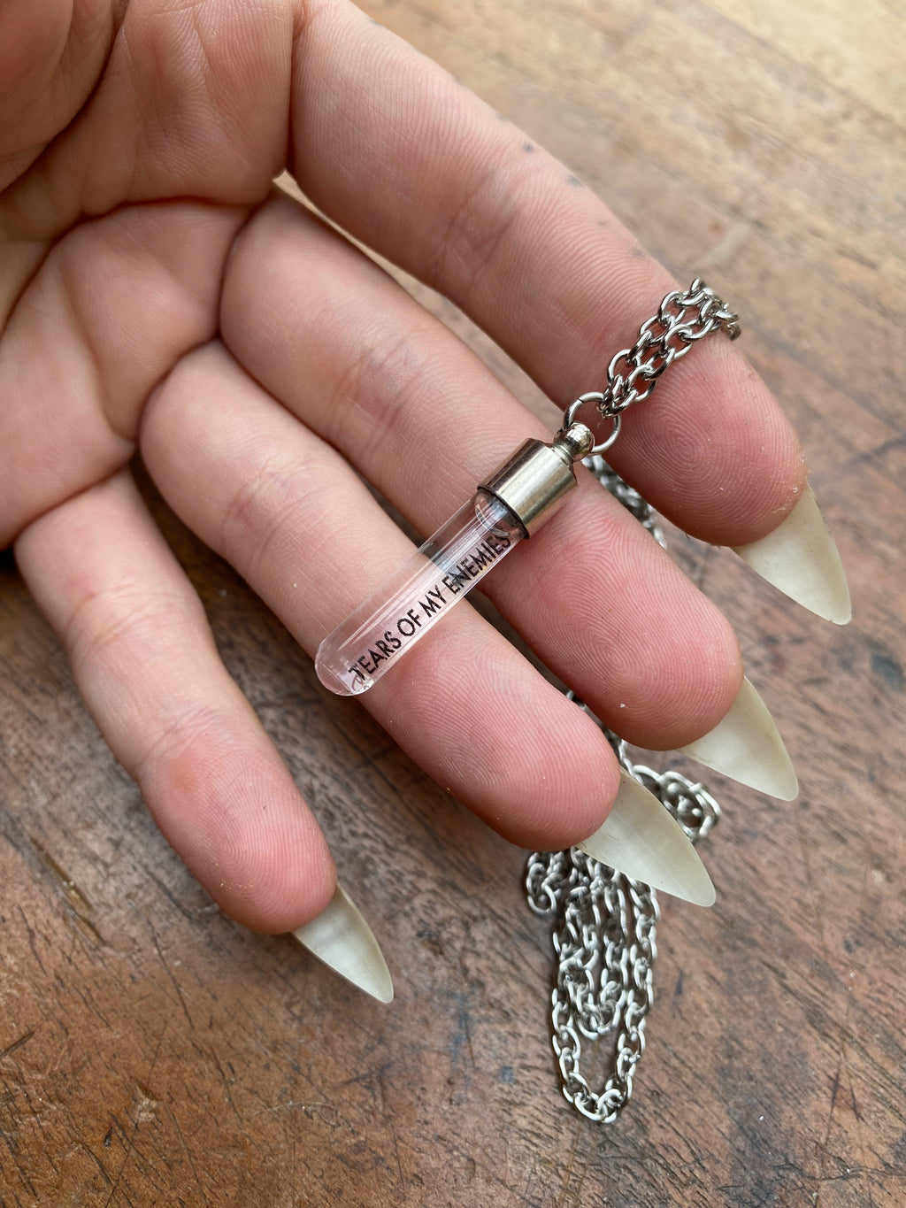 ‘Tears of My Enemies’ Glass Vial and Razors Necklace