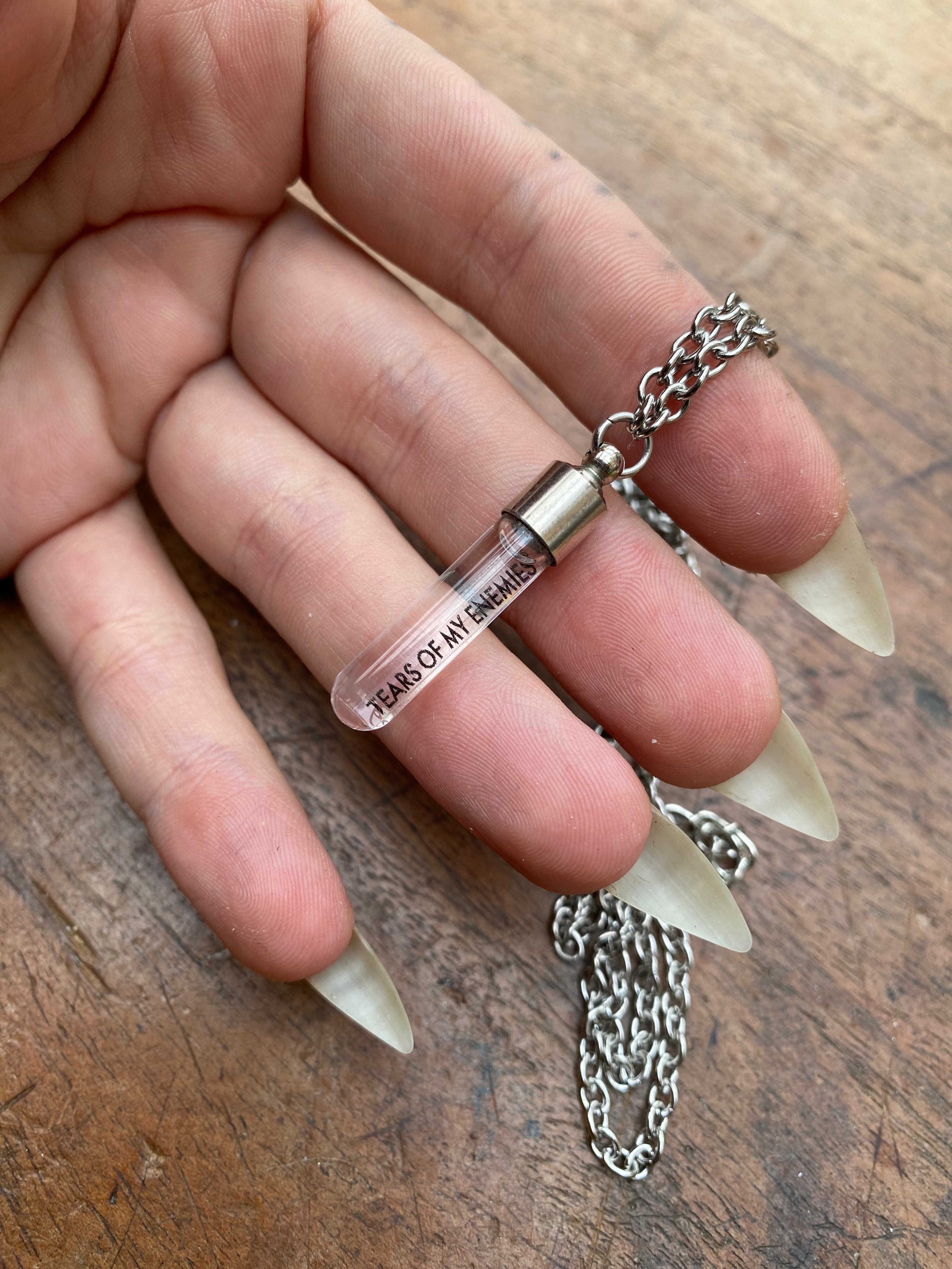 ‘Tears of My Enemies’ Glass Vial and Razors Necklace