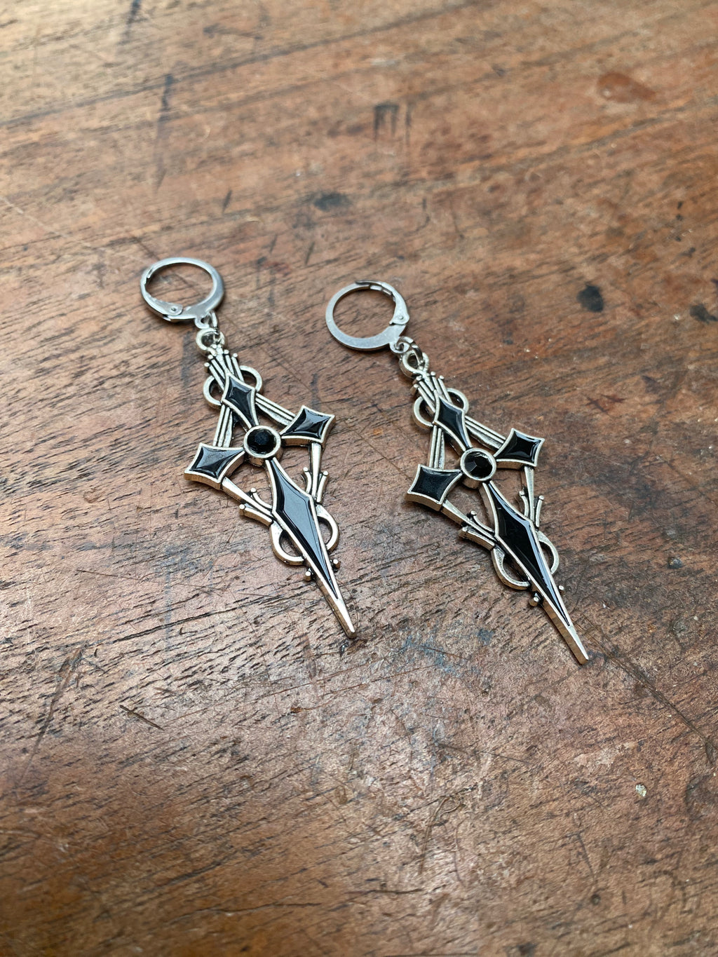 Black and Silver Cross Earrings