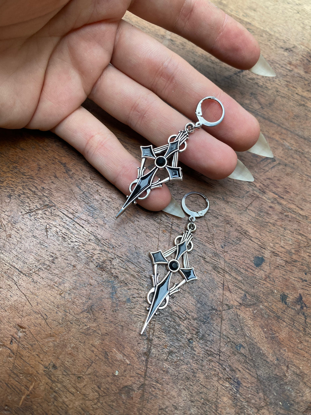 Black and Silver Cross Earrings