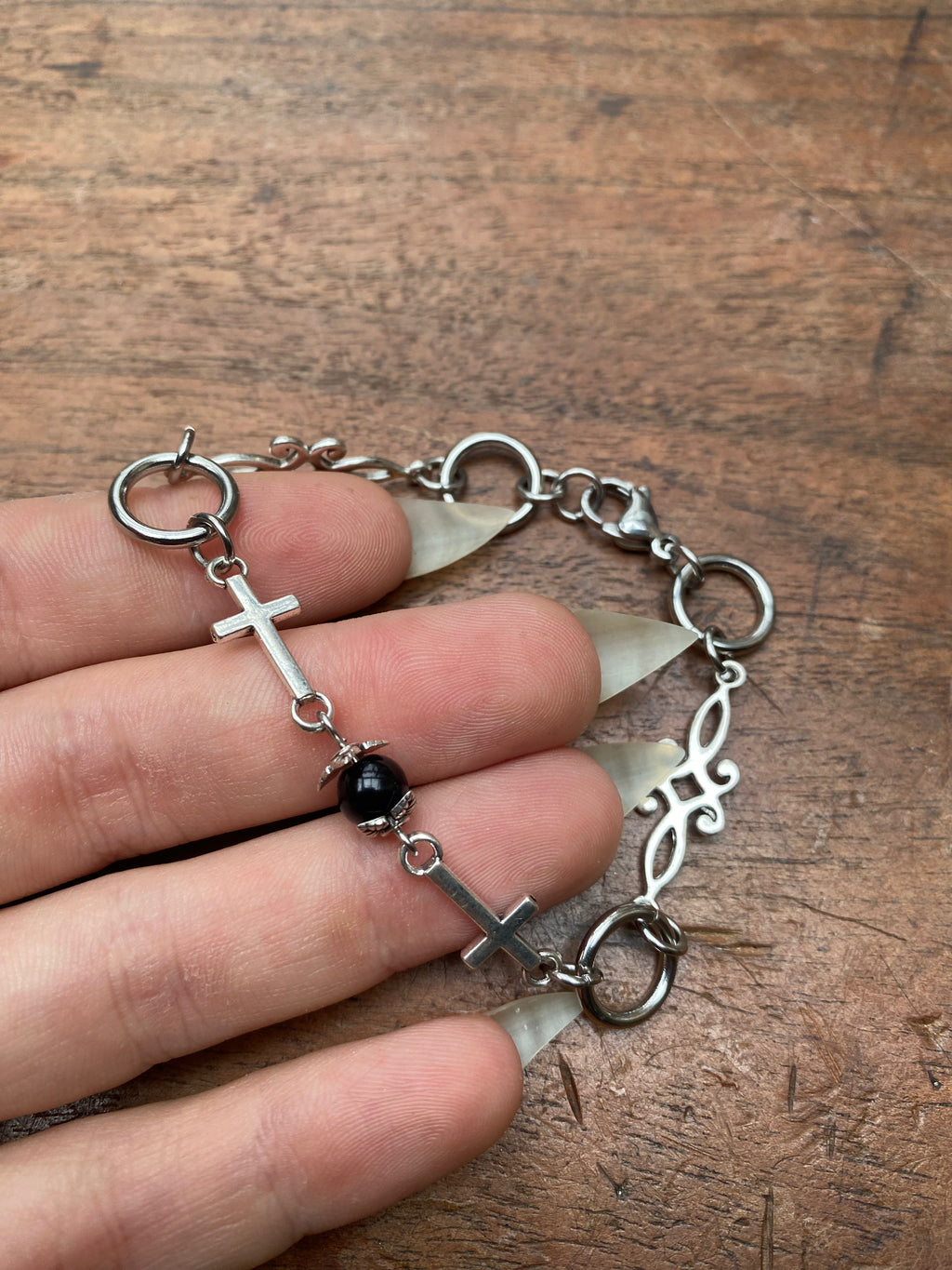 Crosses and Cracked Glass Bead Bracelet