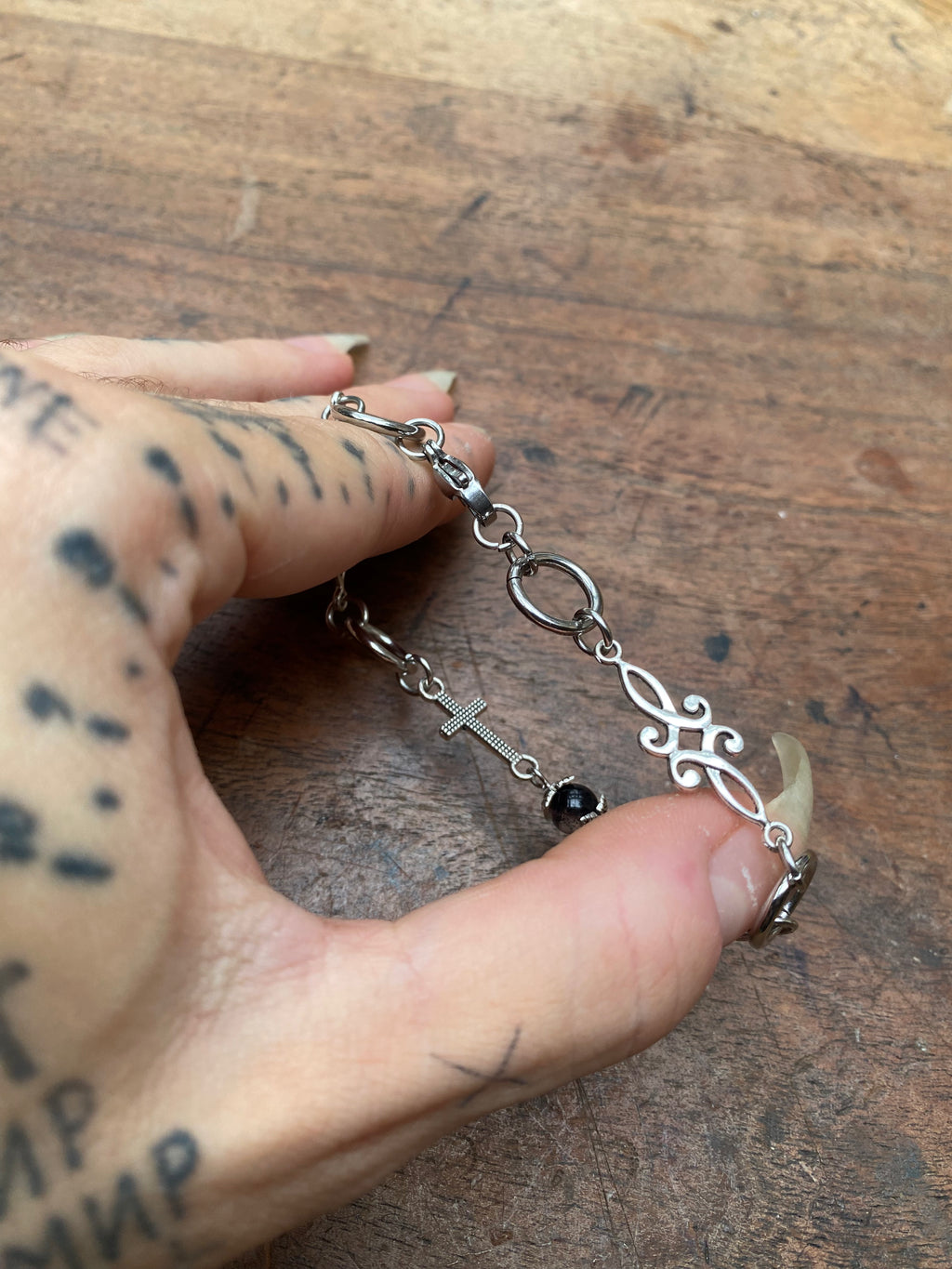 Crosses and Cracked Glass Bead Bracelet