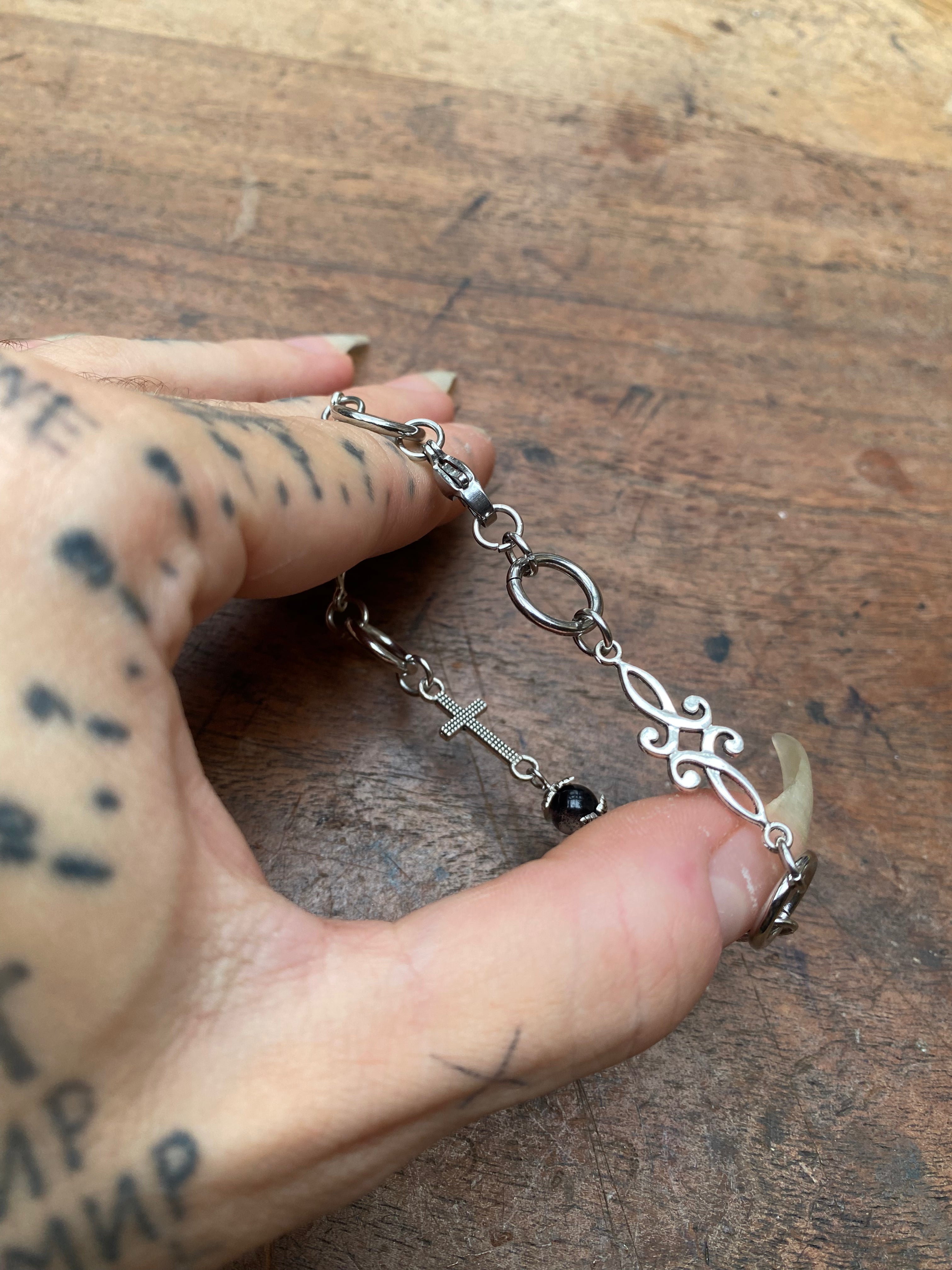 Crosses and Cracked Glass Bead Bracelet