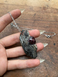 Raw Garnet Crystal in Biotite Stone Pendant