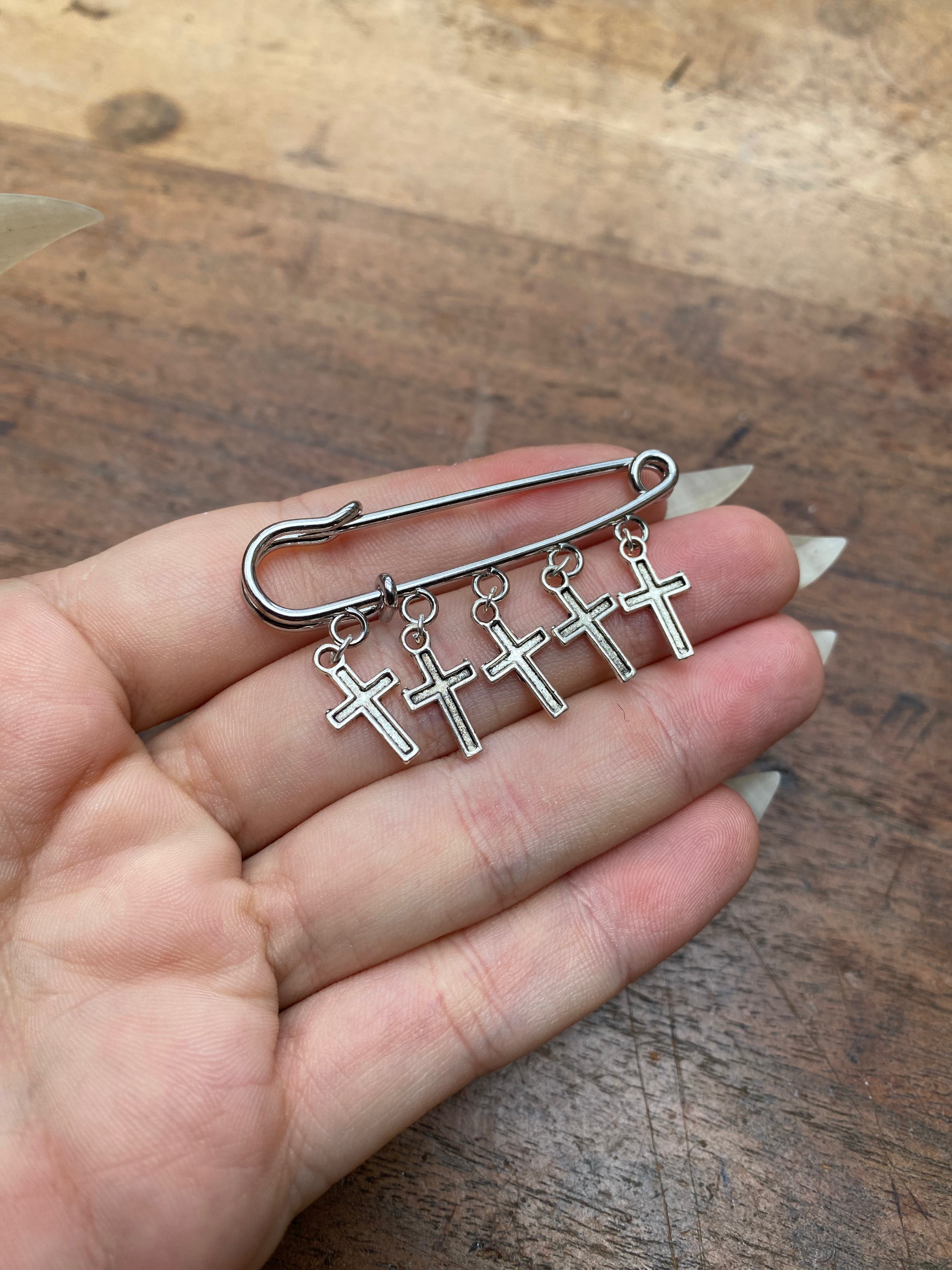 Five Crosses Safety Pin Brooch