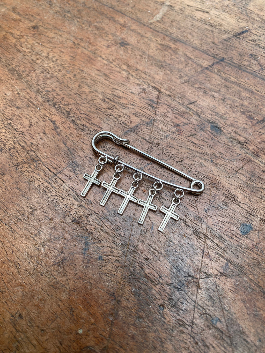 Five Crosses Safety Pin Brooch