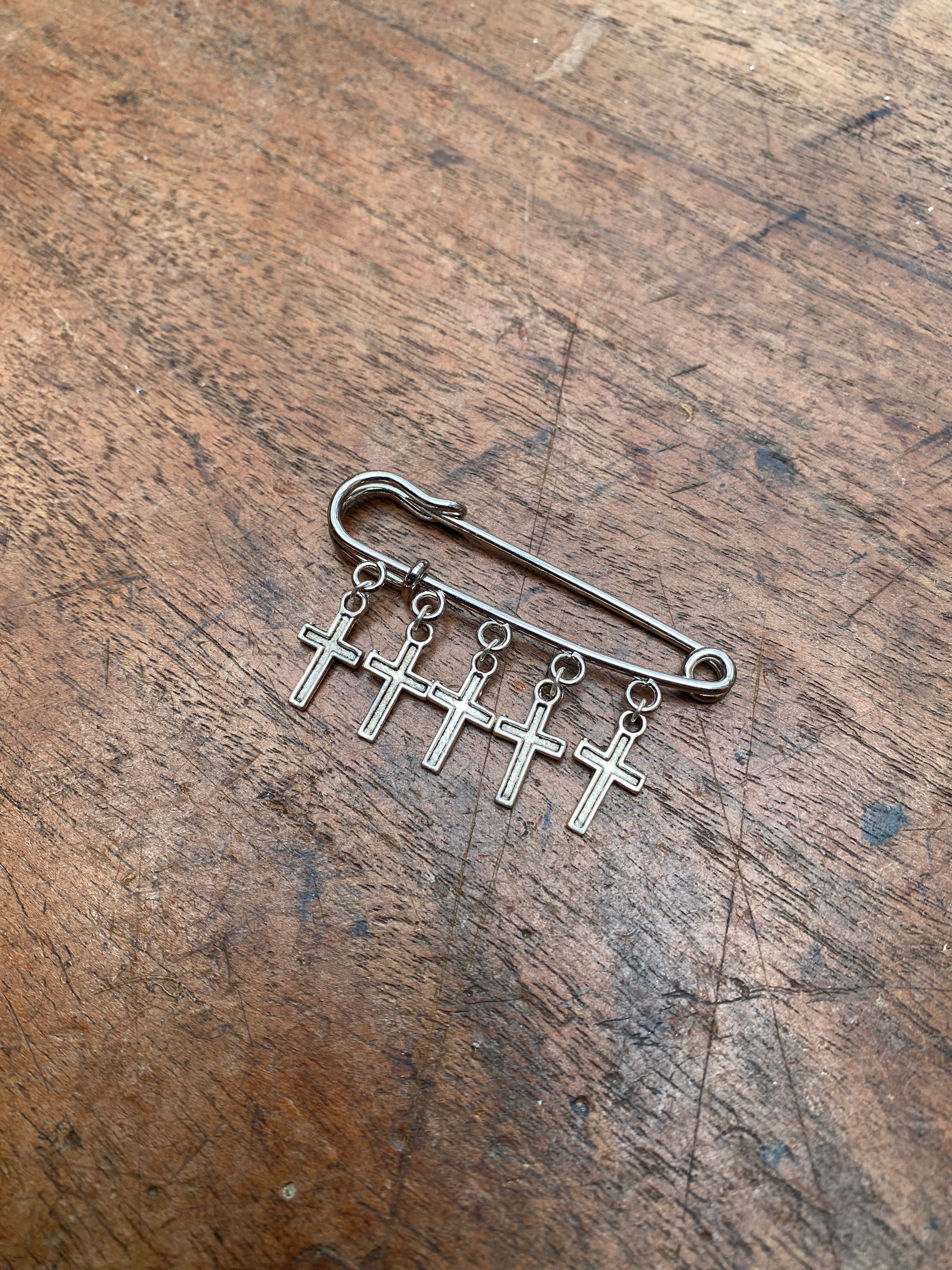 Five Crosses Safety Pin Brooch