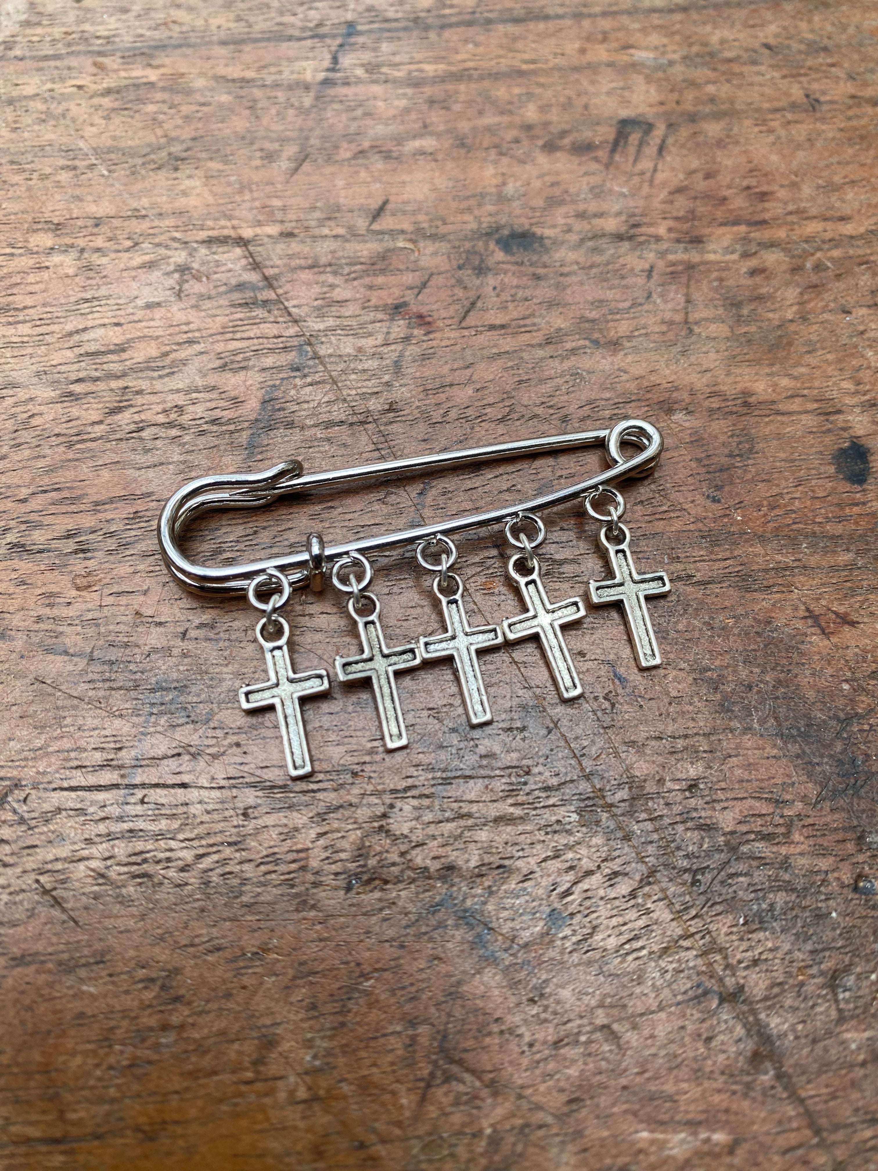 Five Crosses Safety Pin Brooch