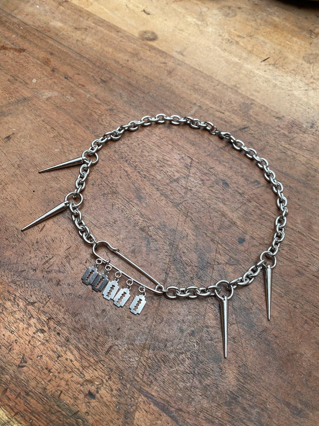 Razors on Safety Pin Chain Necklace