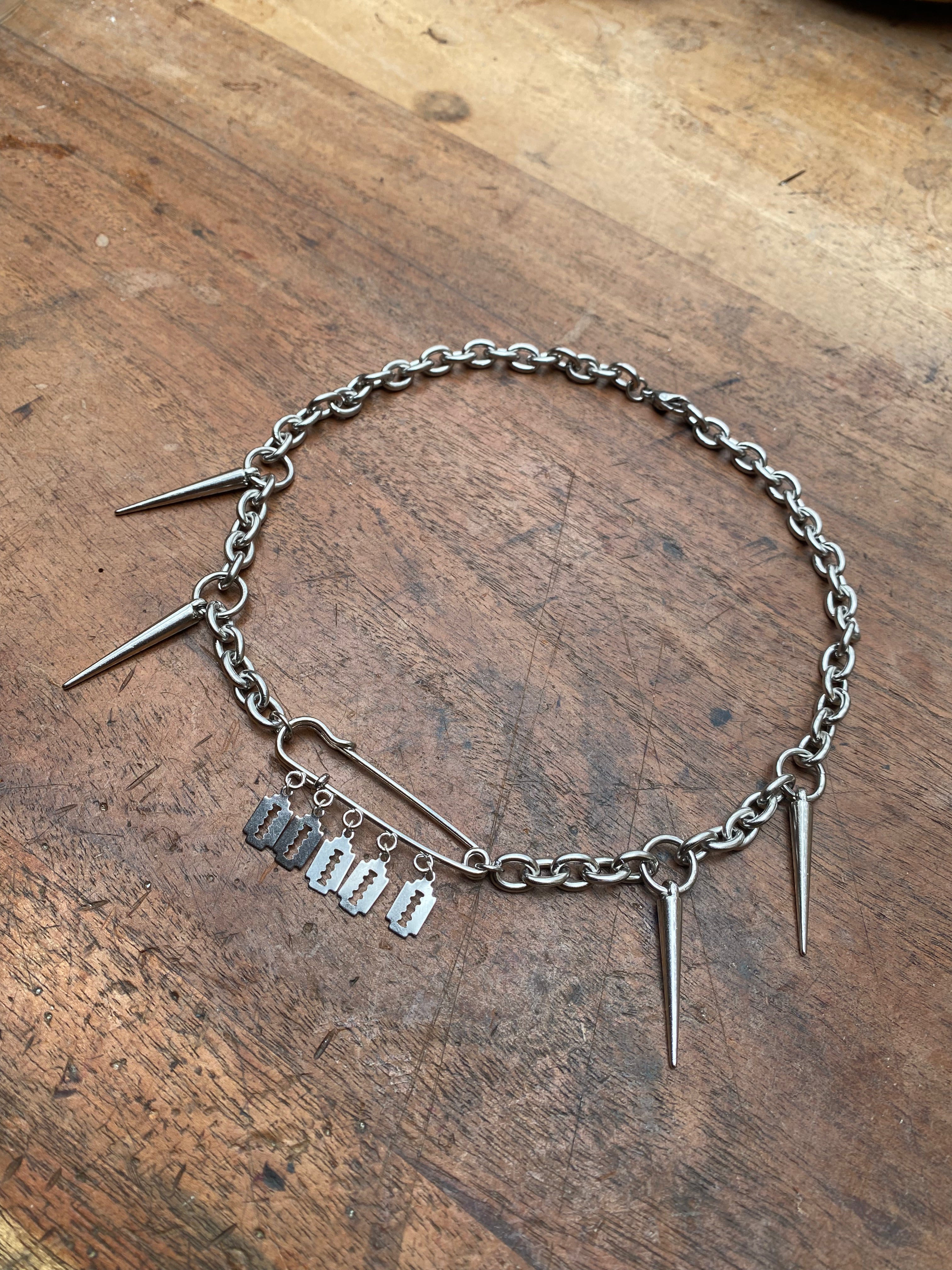 Razors on Safety Pin Chain Necklace