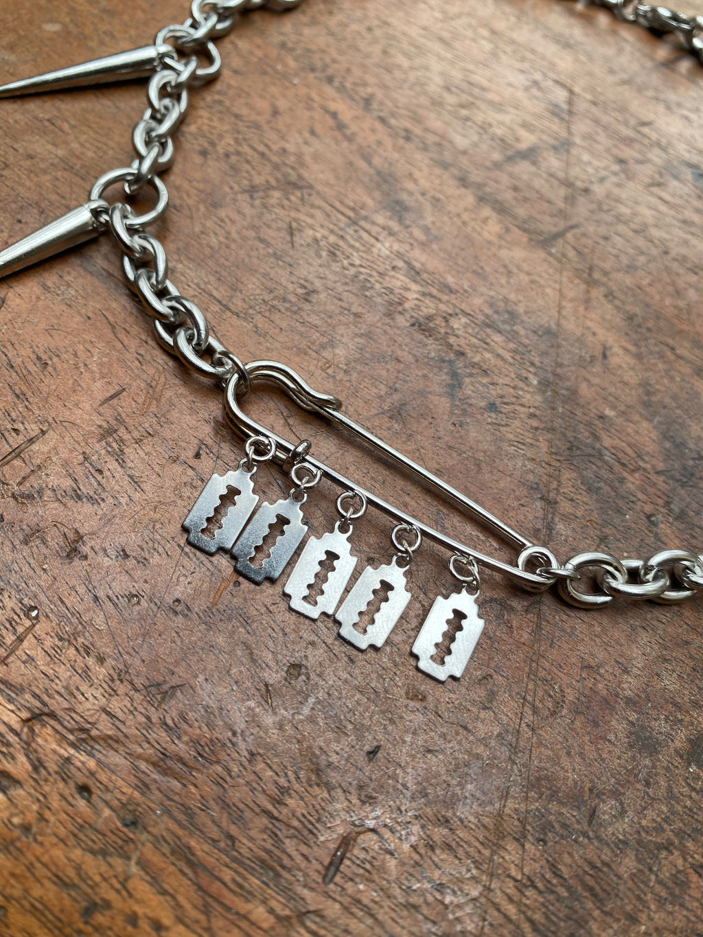 Razors on Safety Pin Chain Necklace