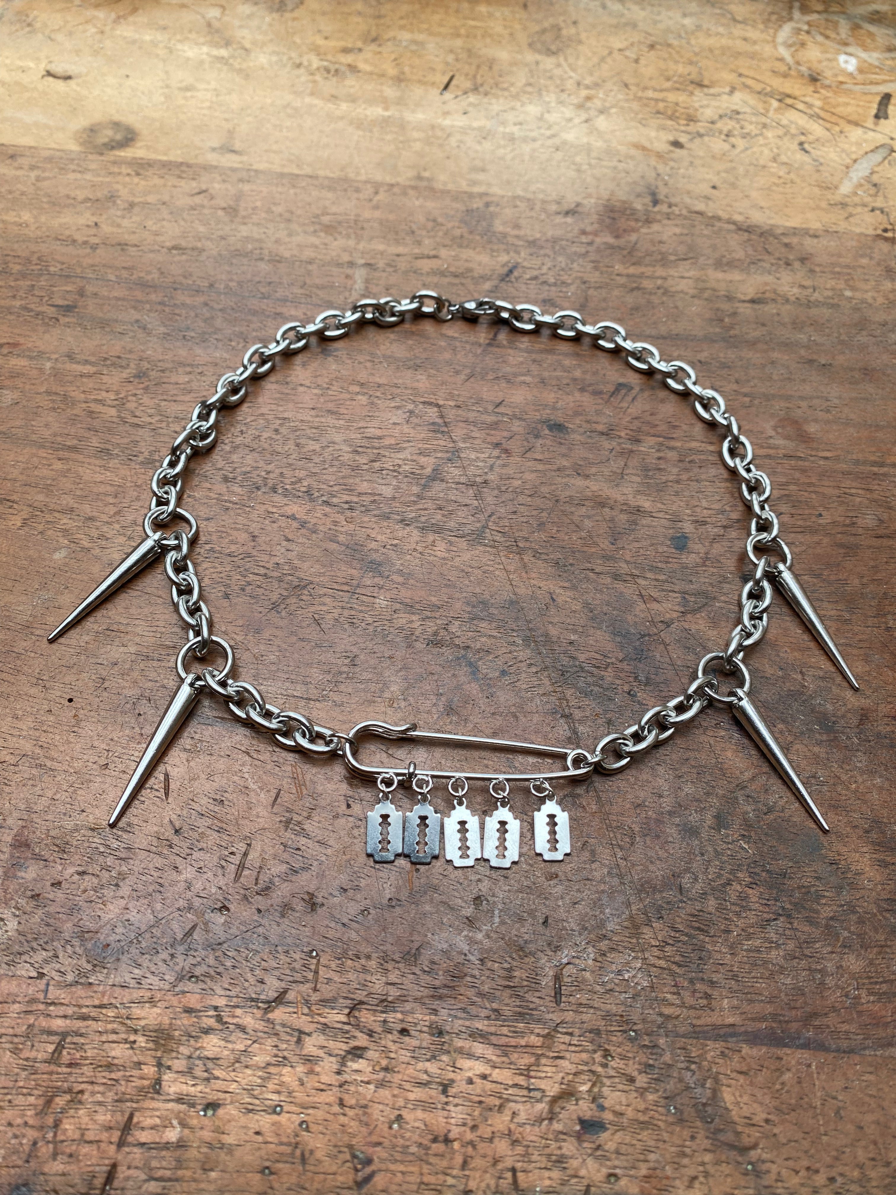Razors on Safety Pin Chain Necklace