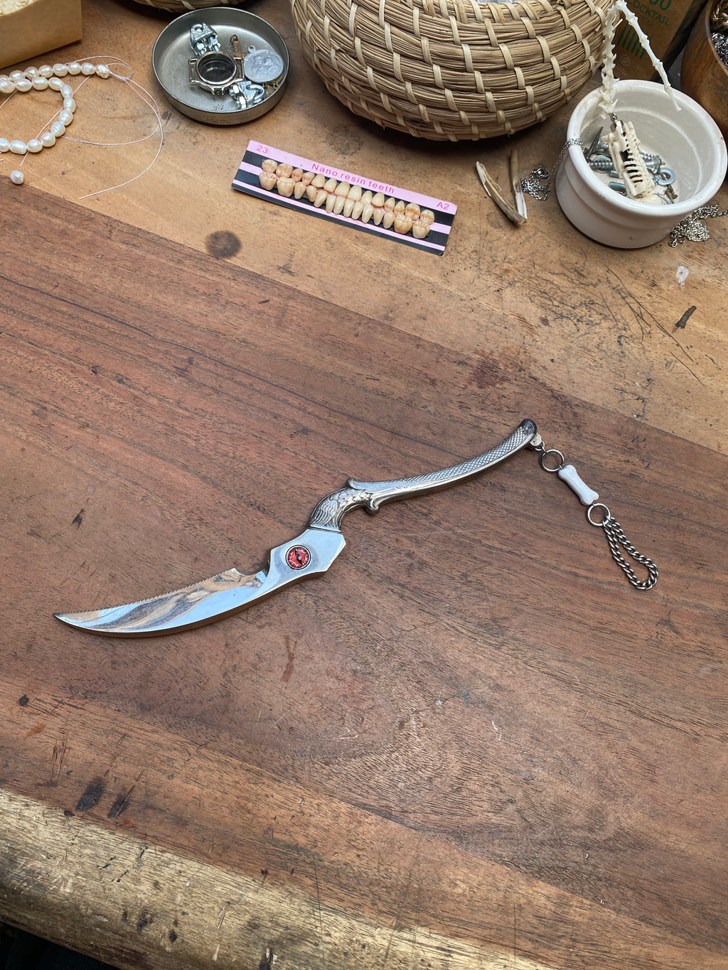 Decorated Red Eye and Bone Bead Dagger