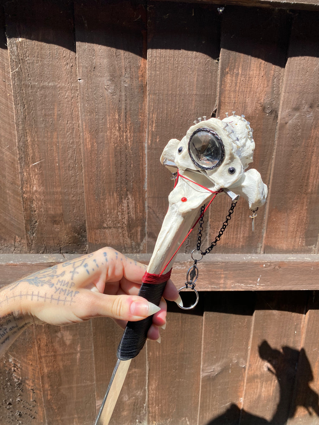 Large Vertebrae Sword with Lanternfly Taxidermy, Coffin Nails and Blood Engraving