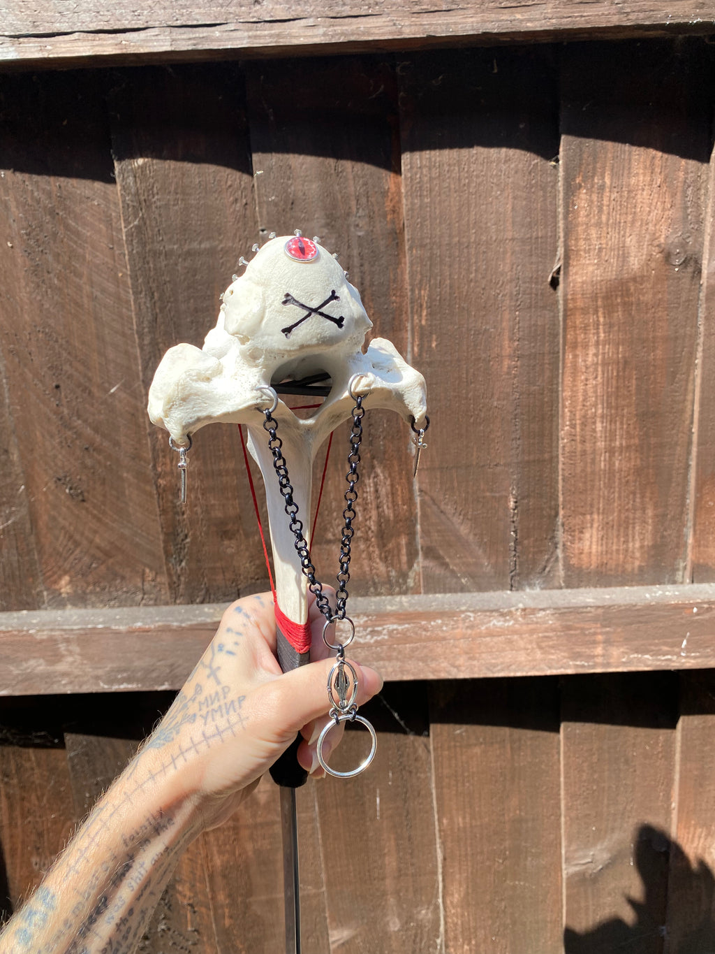 Large Vertebrae Sword with Lanternfly Taxidermy, Coffin Nails and Blood Engraving