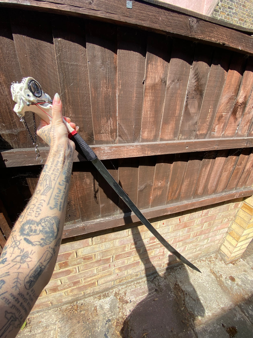 Large Vertebrae Sword with Lanternfly Taxidermy, Coffin Nails and Blood Engraving