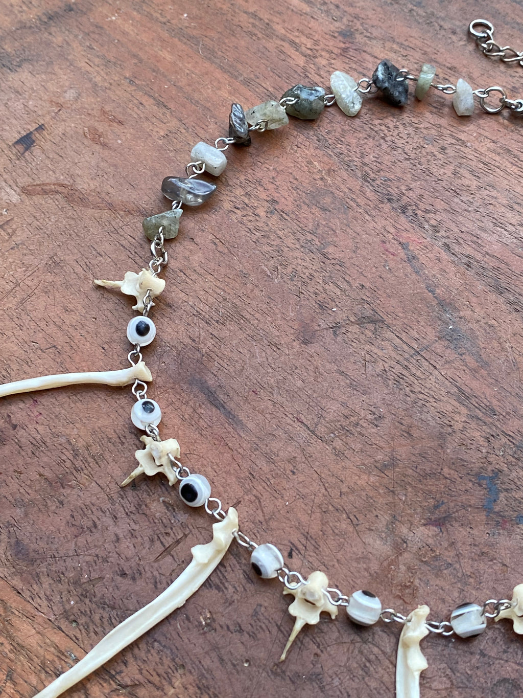 Small Squirrel Bones, Eye Beads and Moss Agate Necklace
