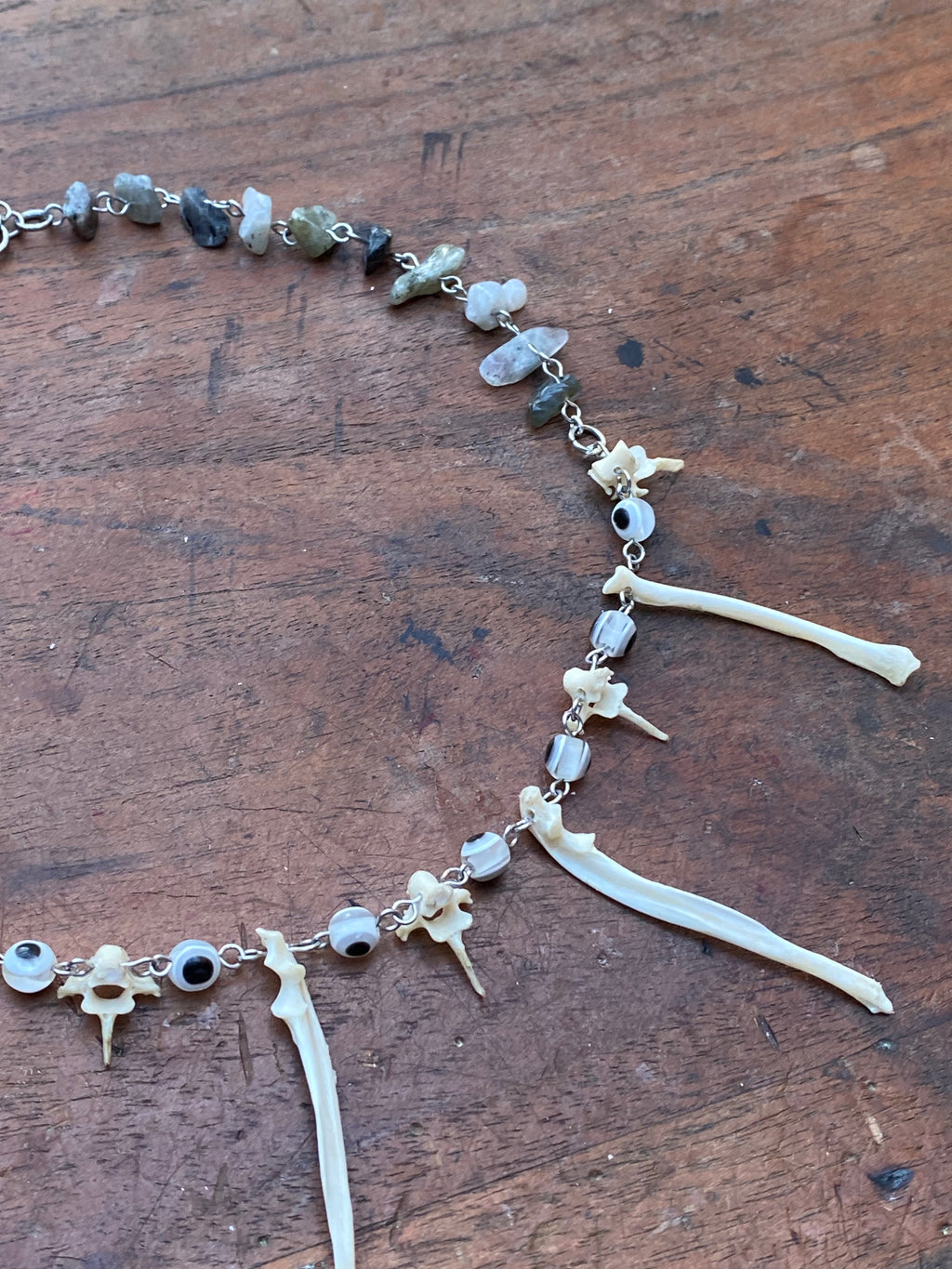 Small Squirrel Bones, Eye Beads and Moss Agate Necklace