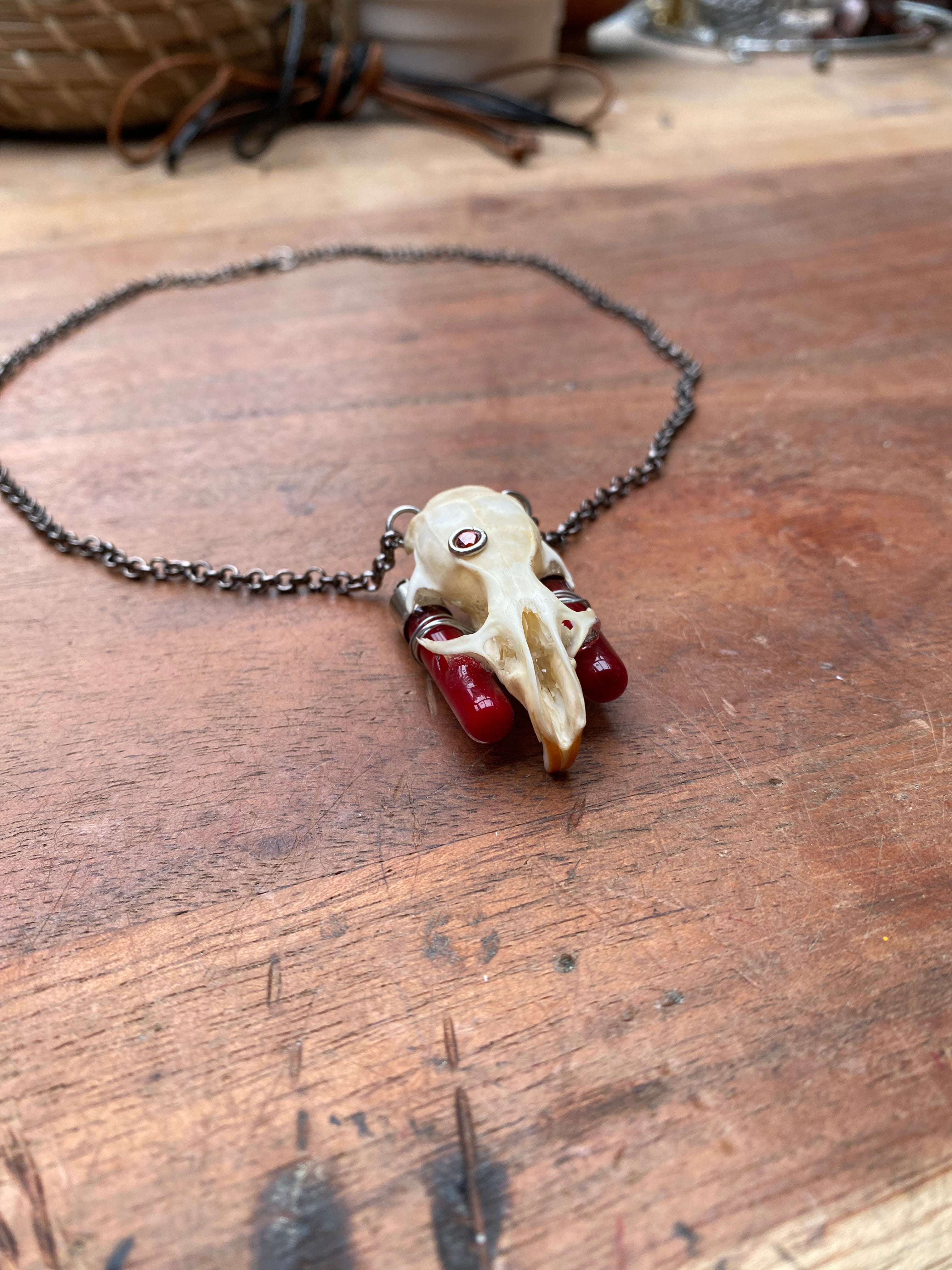 Rat Skull and Blood Vials Necklace
