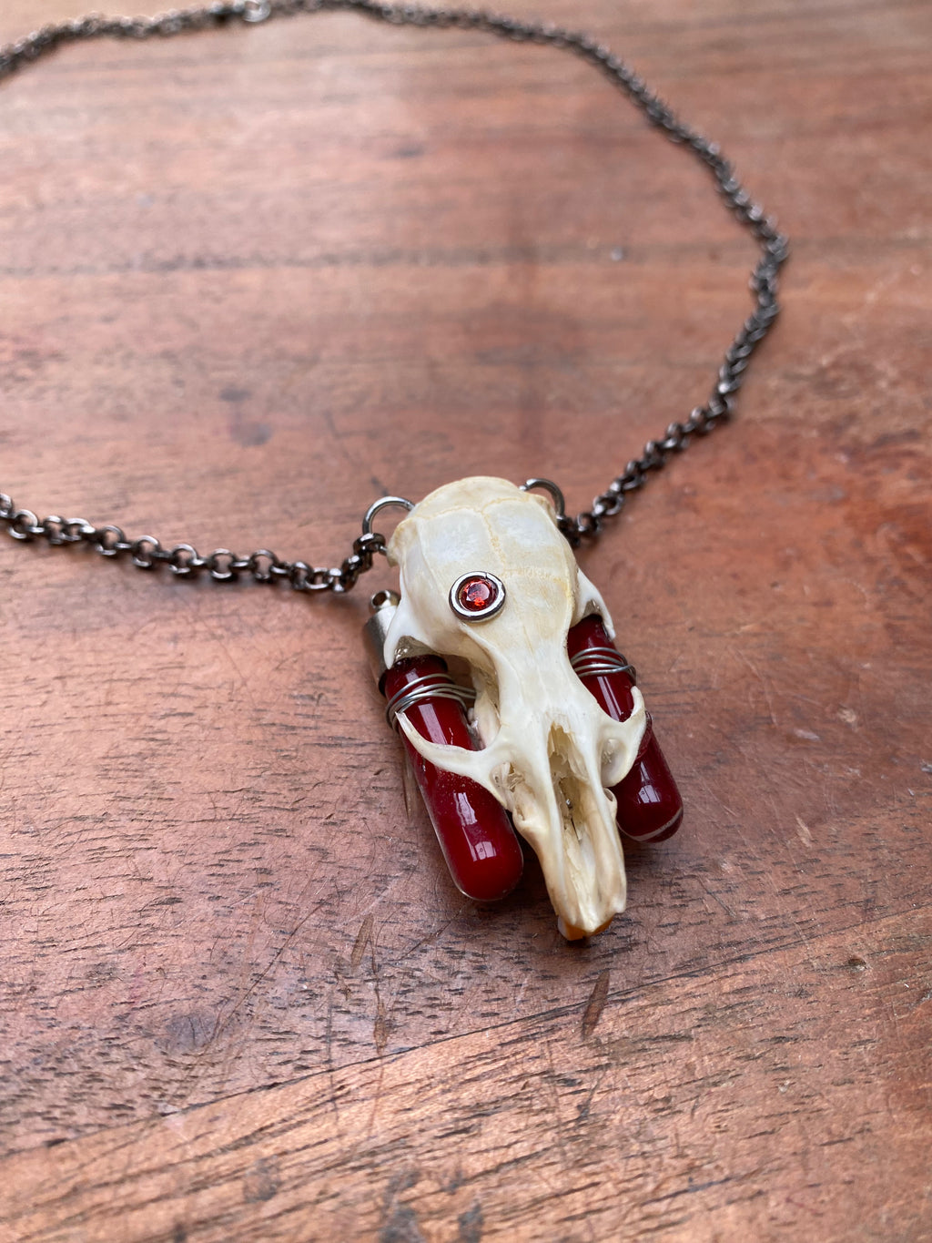 Rat Skull and Blood Vials Necklace