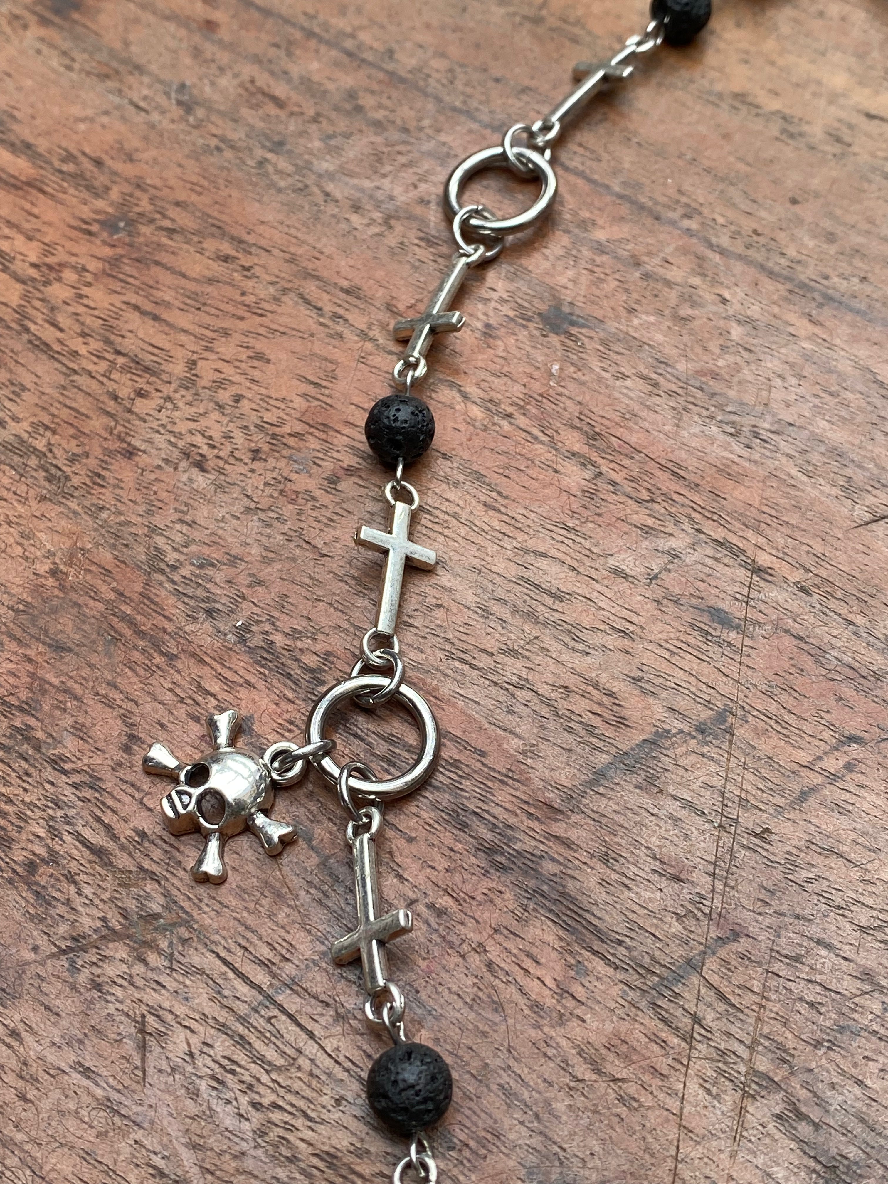 Guillotine, Skulls and Volcanic Rock Necklace