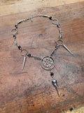 Bird Skull, Inverted Pentagram and Cracked Glass Necklace