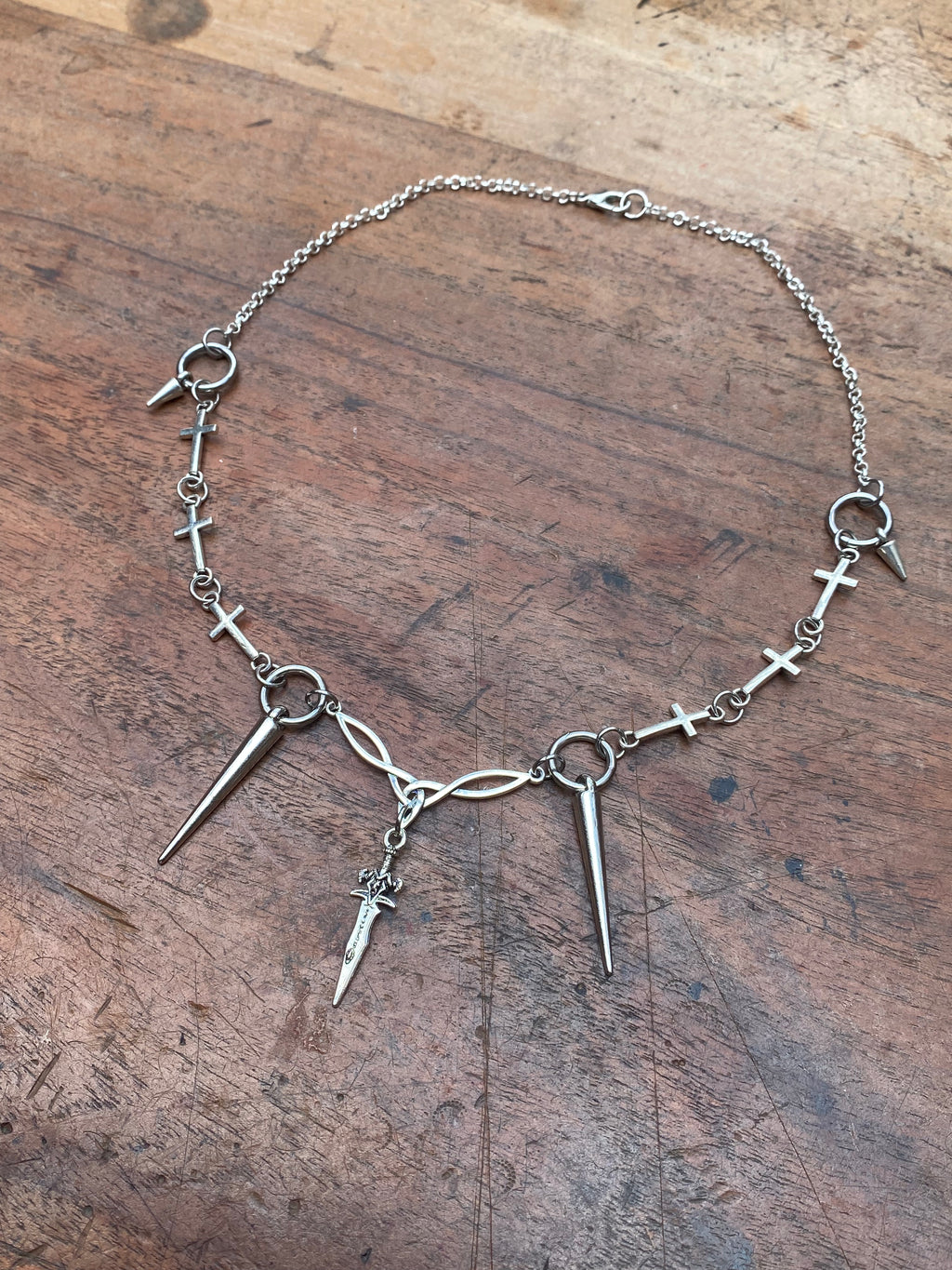 Dagger Charm, Spikes and Crosses Necklace