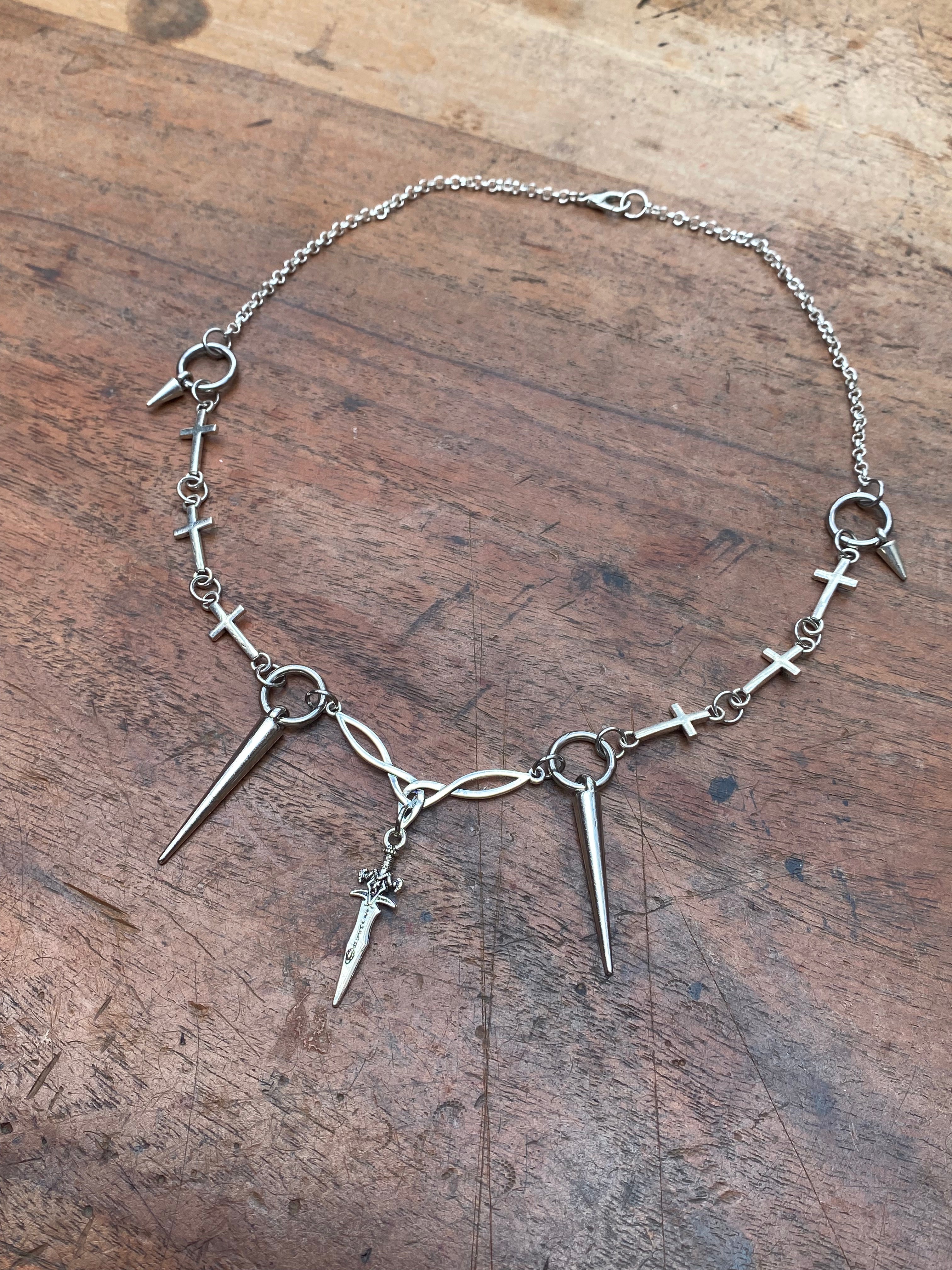 Dagger Charm, Spikes and Crosses Necklace