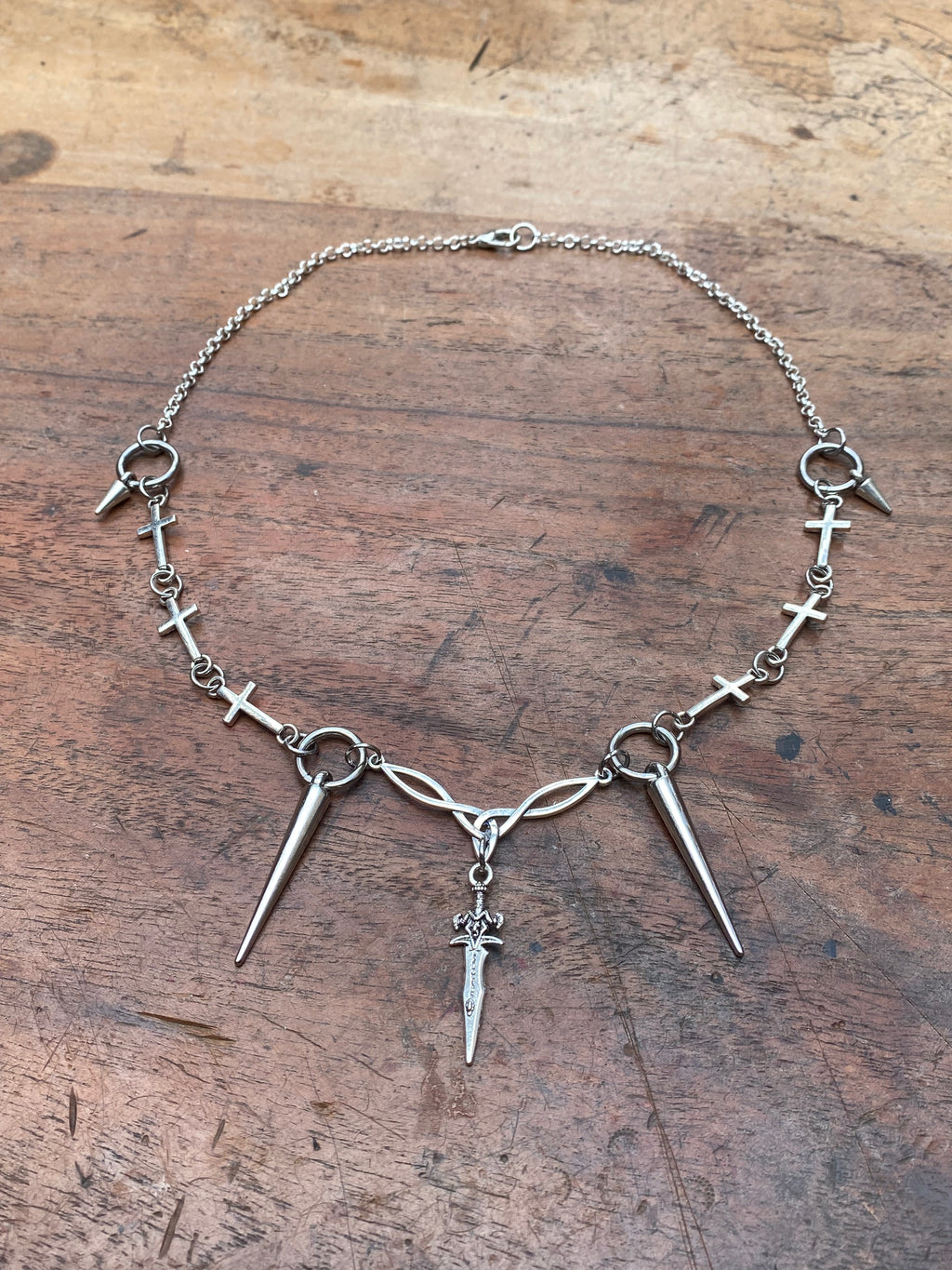 Dagger Charm, Spikes and Crosses Necklace