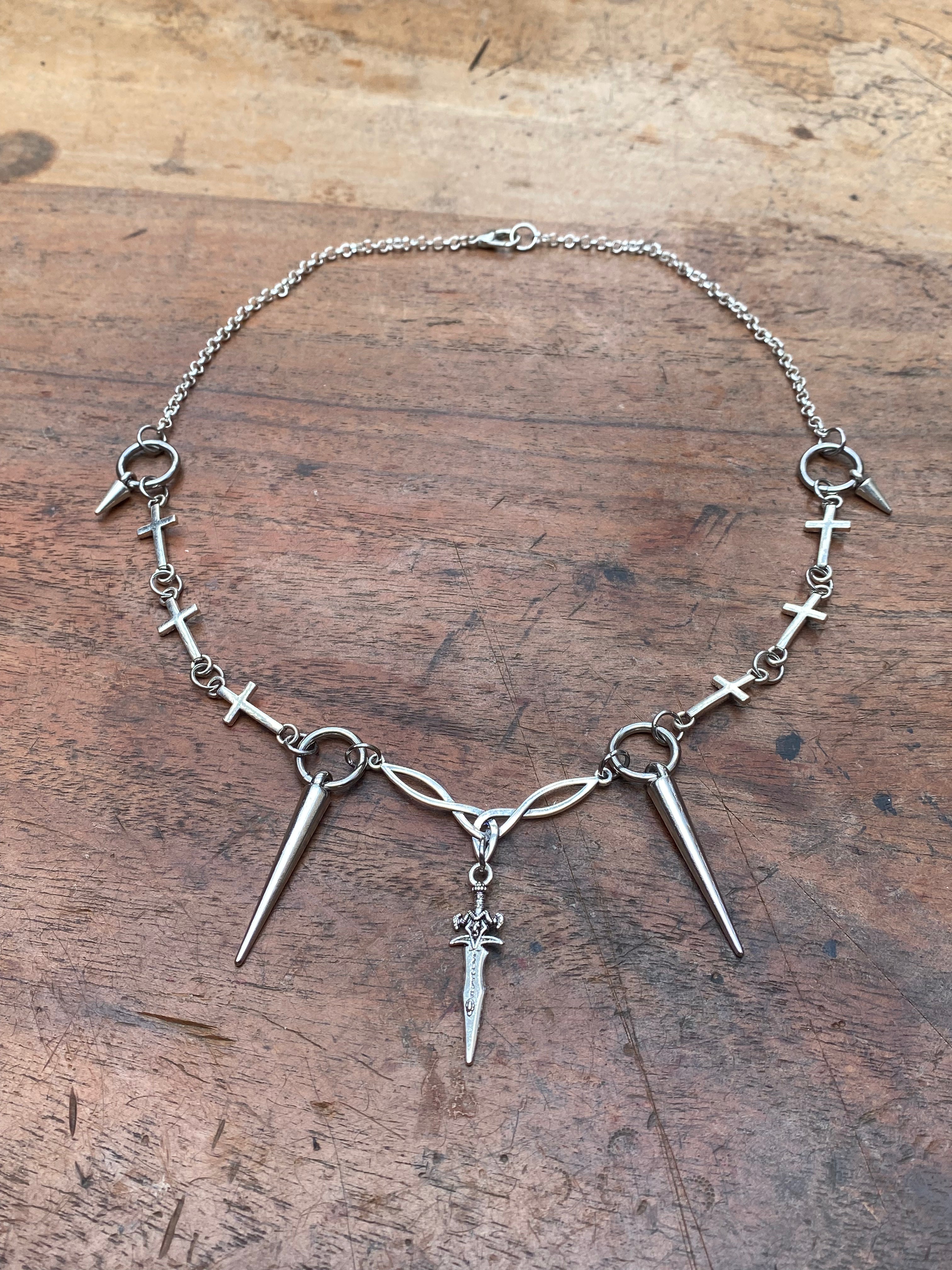 Dagger Charm, Spikes and Crosses Necklace