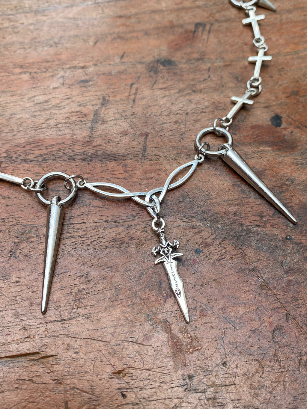 Dagger Charm, Spikes and Crosses Necklace