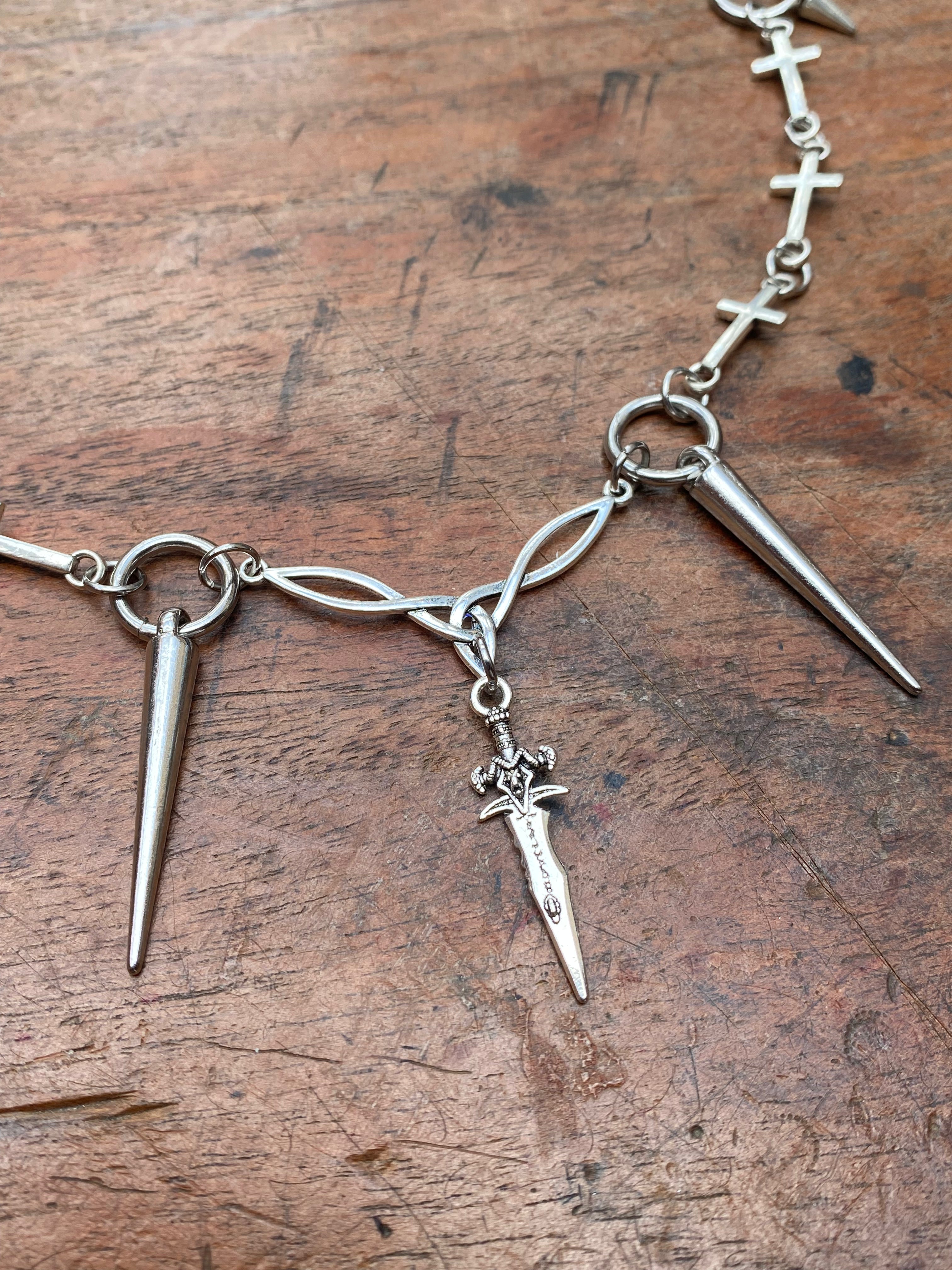 Dagger Charm, Spikes and Crosses Necklace