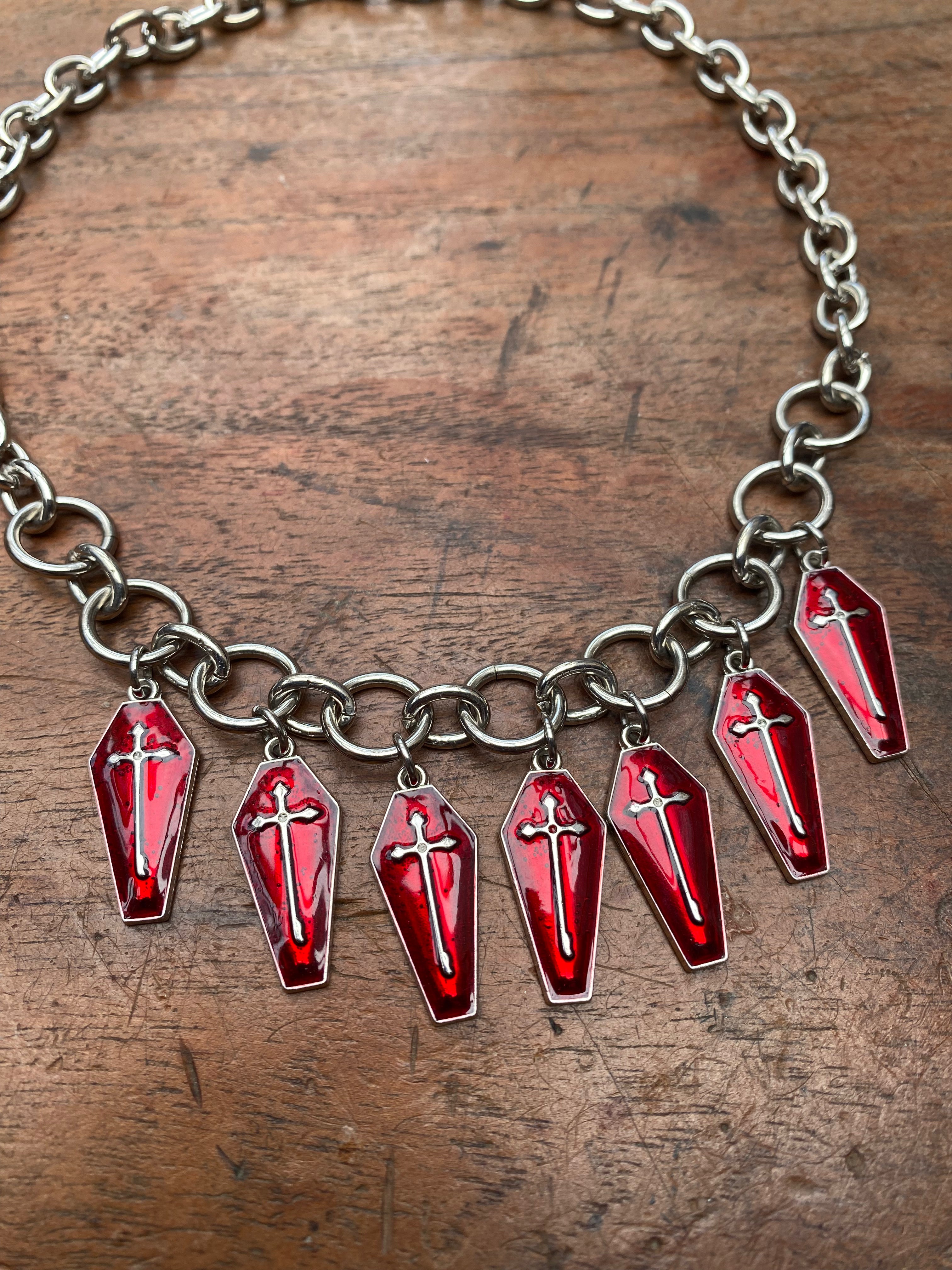 Coffin Enamel Choker Chain Necklace