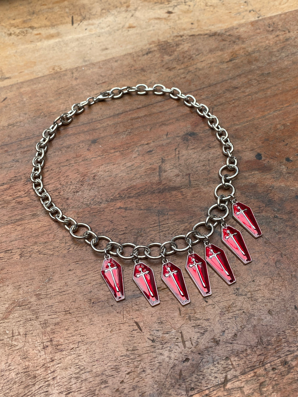 Coffin Enamel Choker Chain Necklace