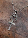 Large Cross and Gemstone Pendant Necklace