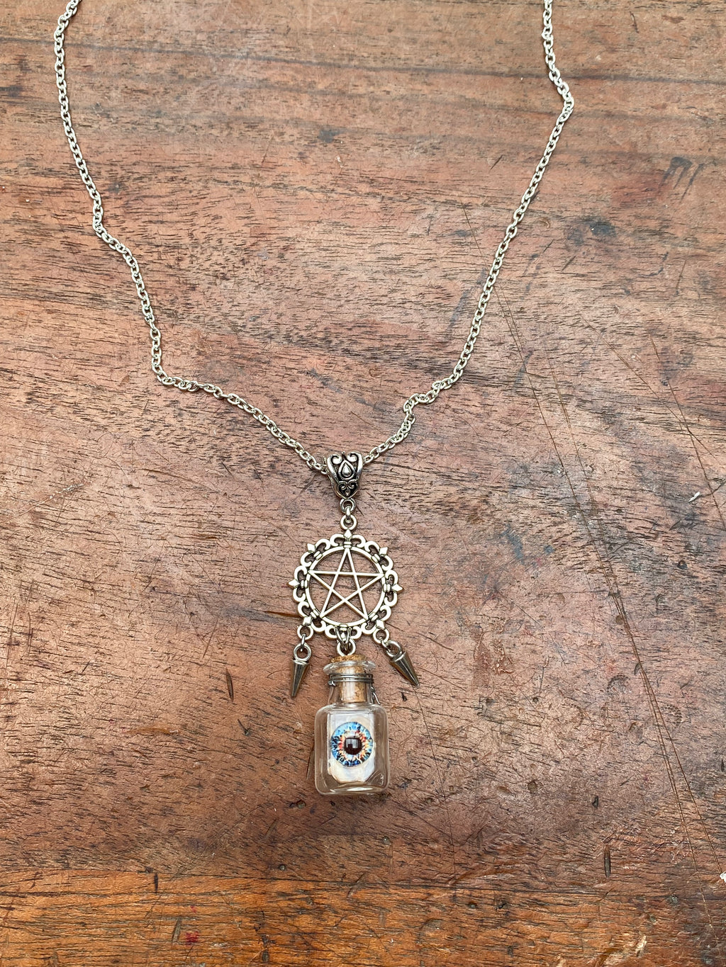 Squirrel Claws in Glass Vial Pentagram Necklace