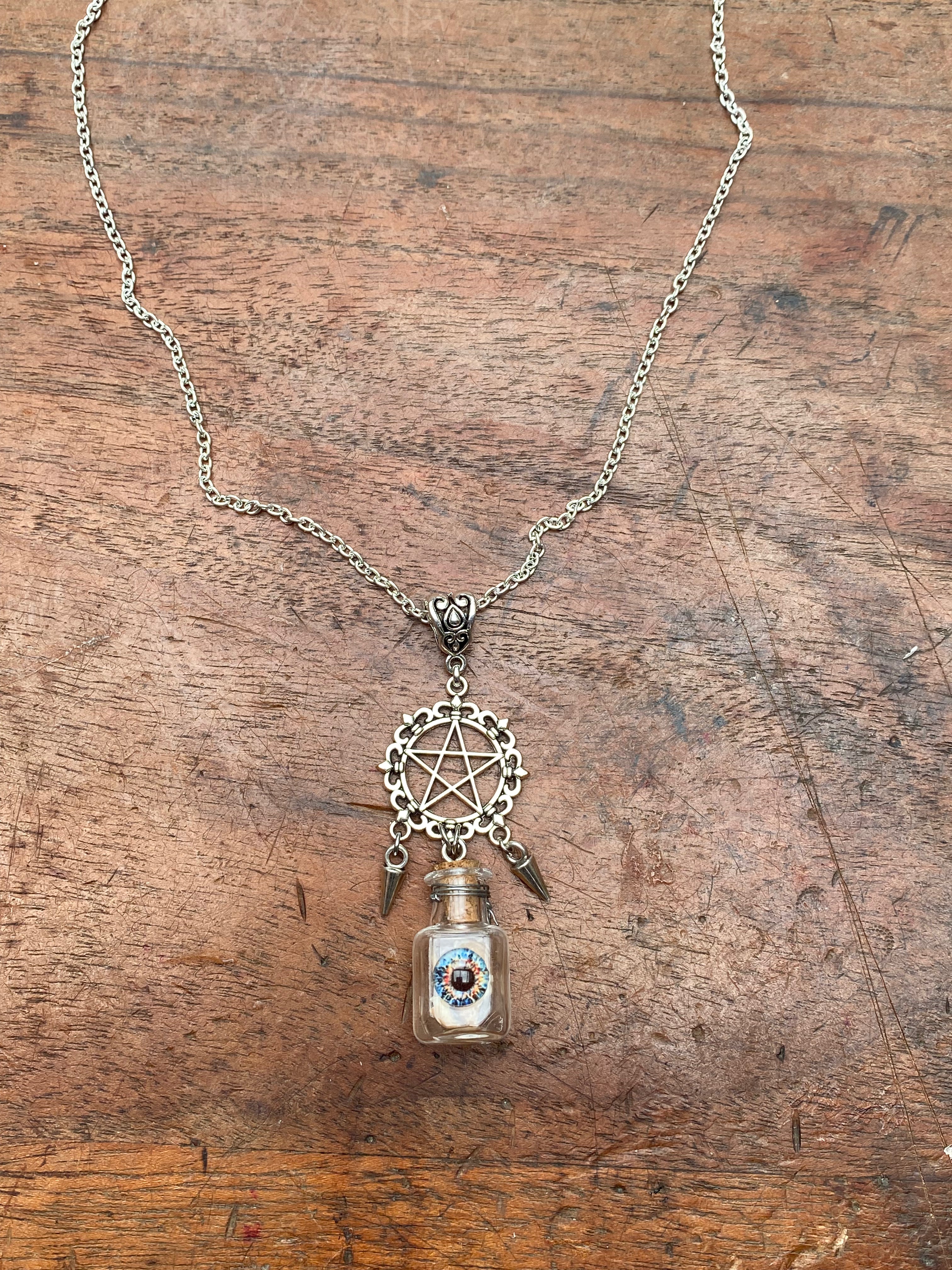 Squirrel Claws in Glass Vial Pentagram Necklace