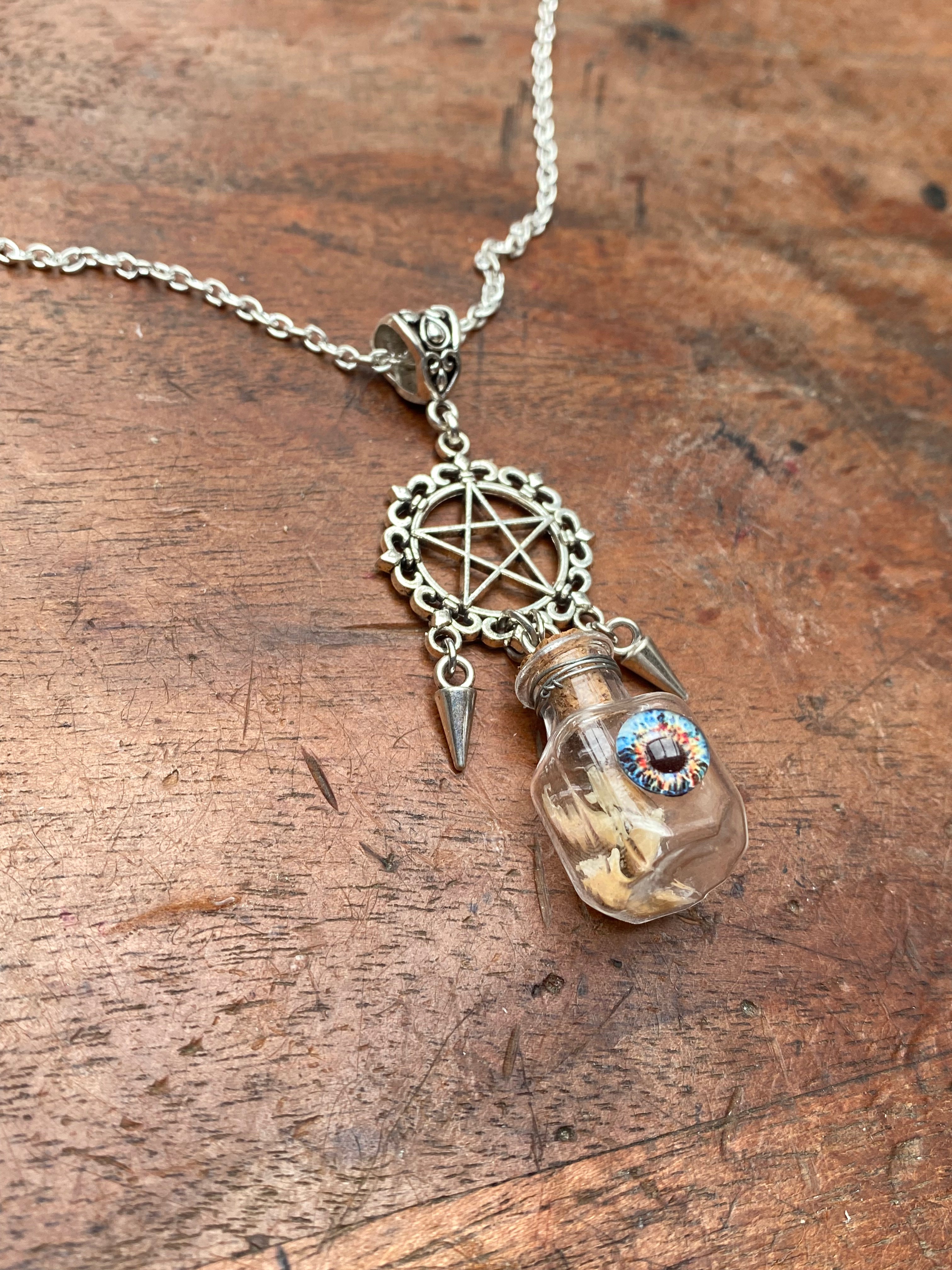 Squirrel Claws in Glass Vial Pentagram Necklace