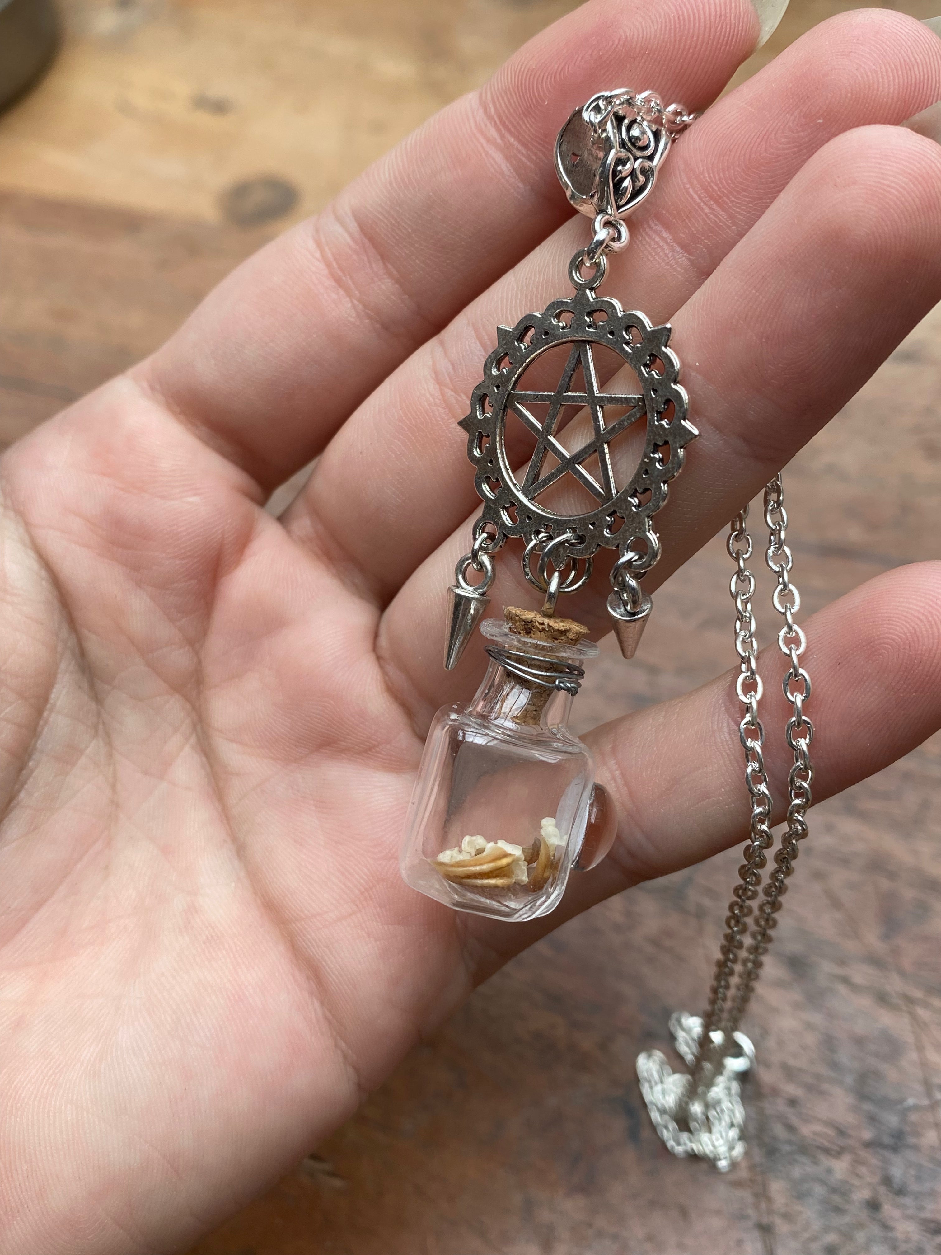 Squirrel Claws in Glass Vial Pentagram Necklace